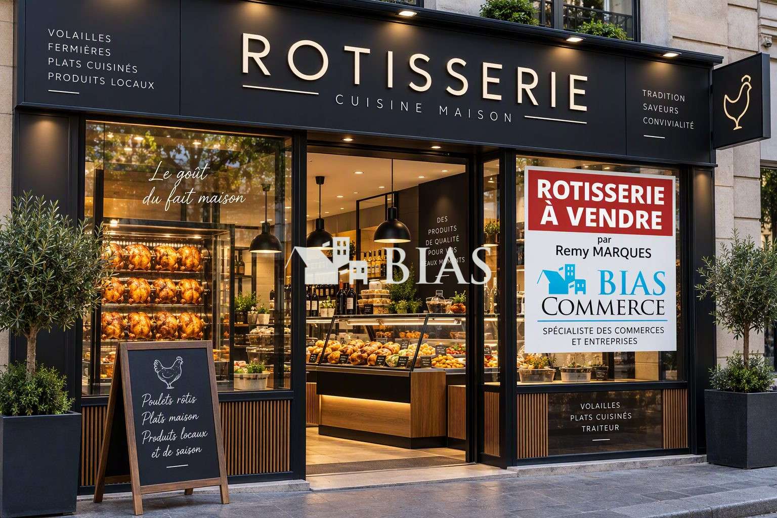 Vente rôtisserie traiteur épicerie terrasse Paris