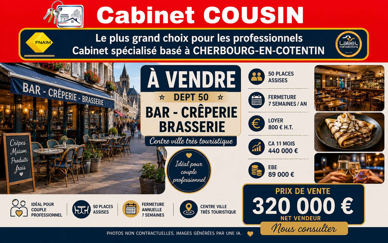 AV bar crêperie centre ville très touristique 50