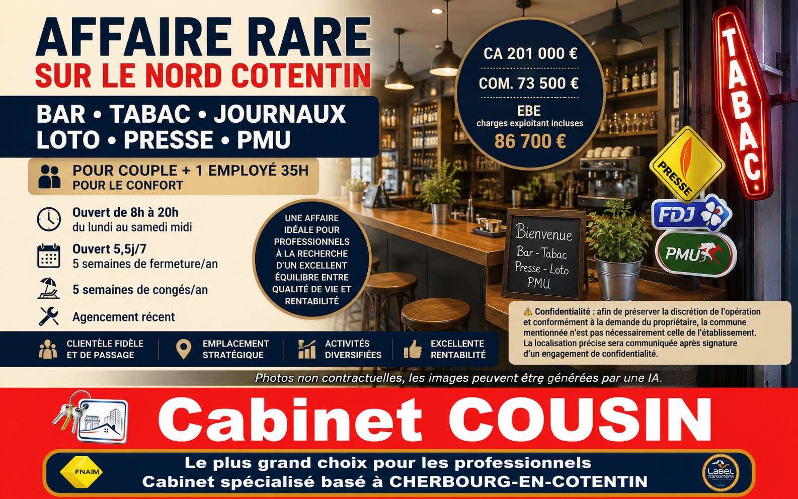 Vente bar tabac loto presse PMU dans Nord Cotentin