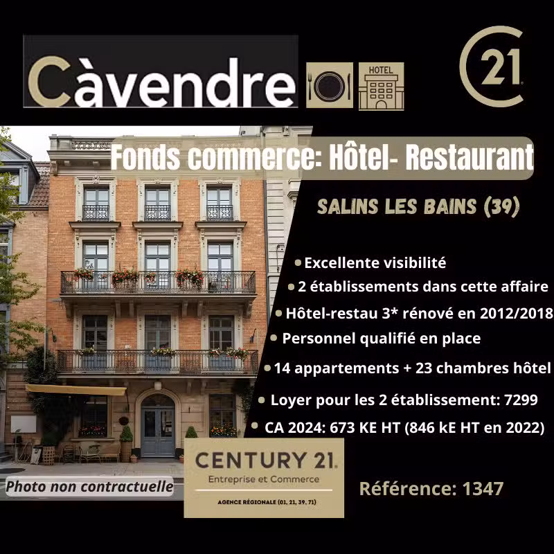 Hôtel restaurant 3 *** à vendre à Salins les Bains