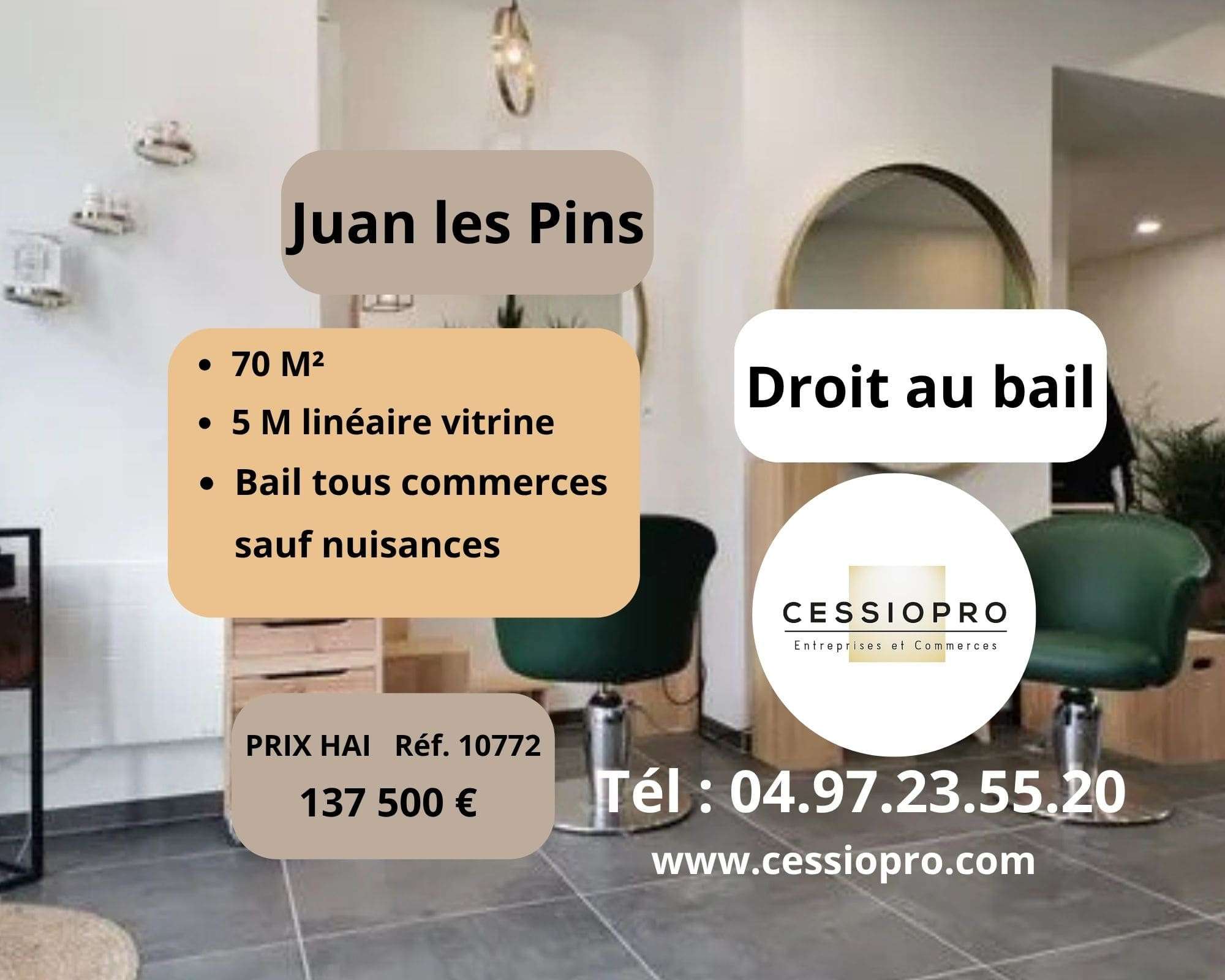 Cède bail 70m² 5 m linéaire vitrine Juan les Pins