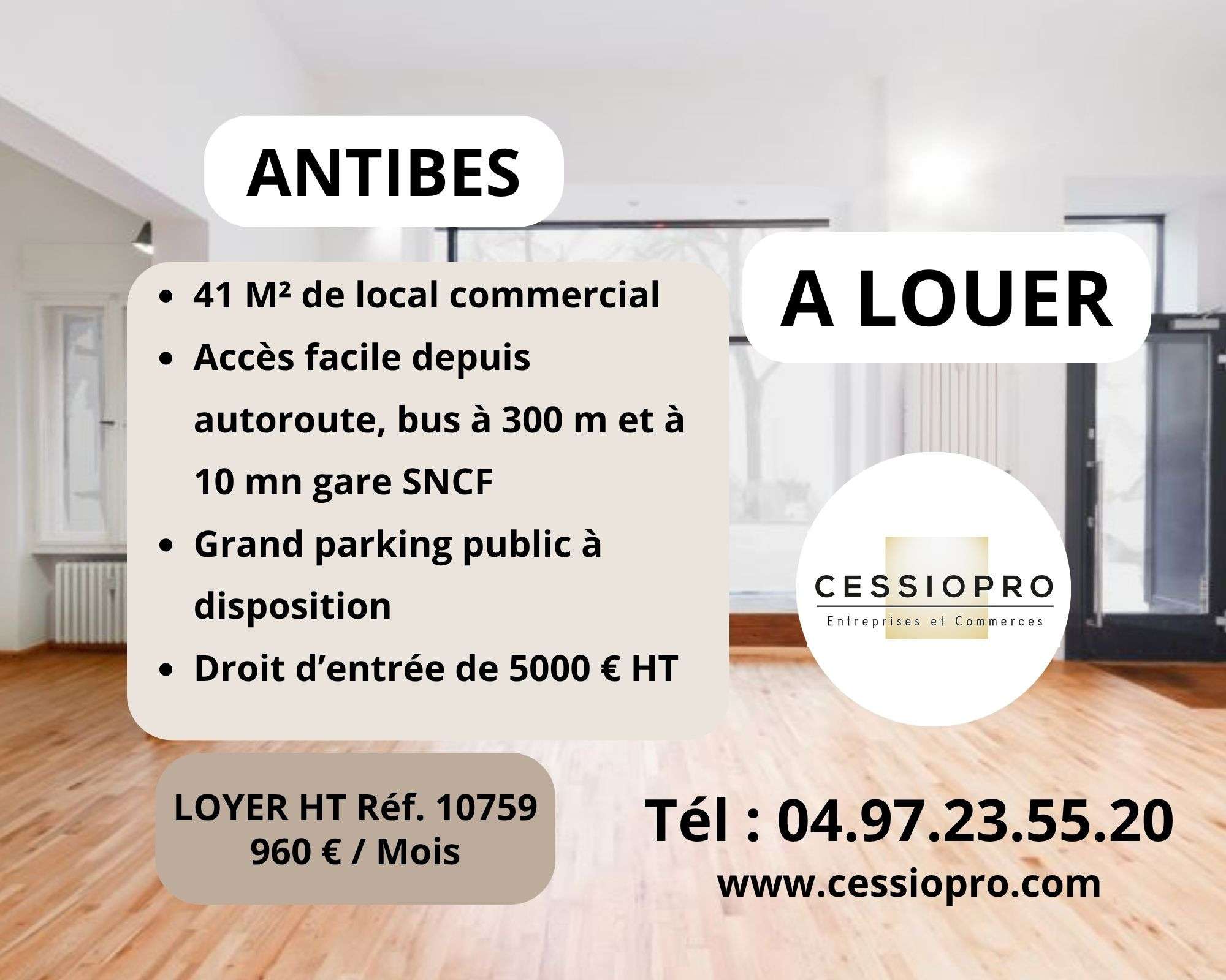 Location local commercial lumineux 41m² à Antibes