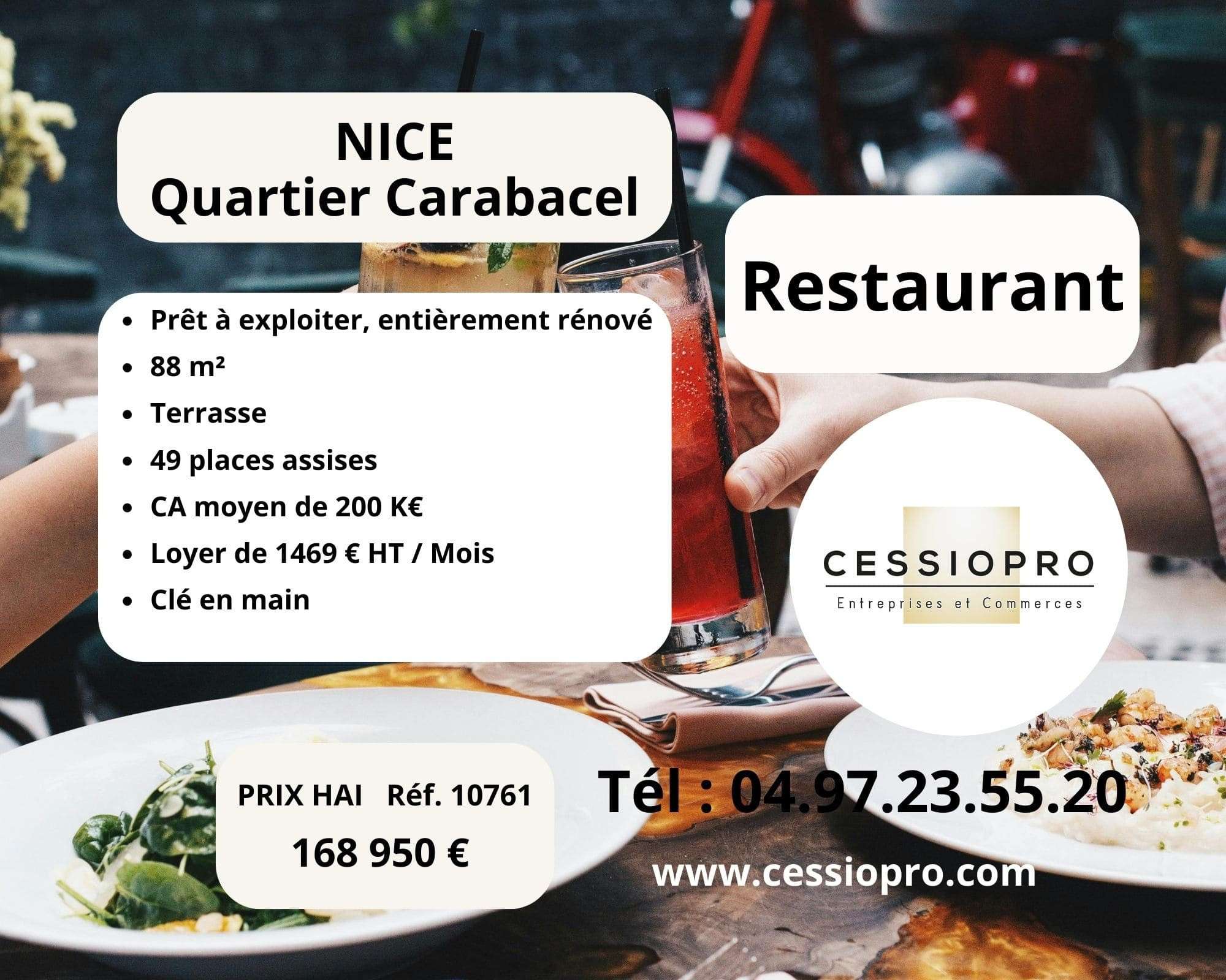 Cède restaurant entièrement rénové à Nice Carbacel