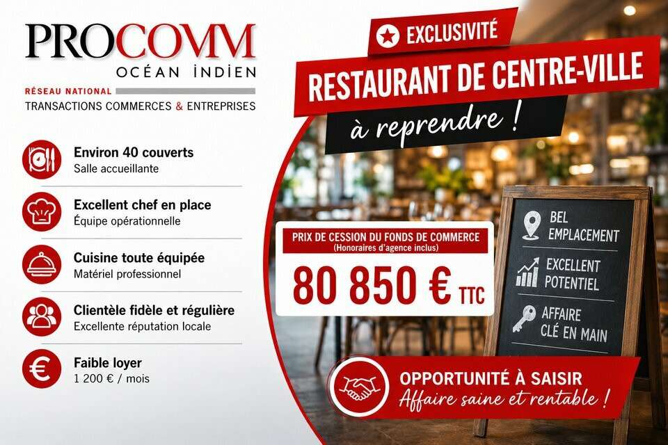 Vente restaurant 130m² à Saint Pierre centre ville