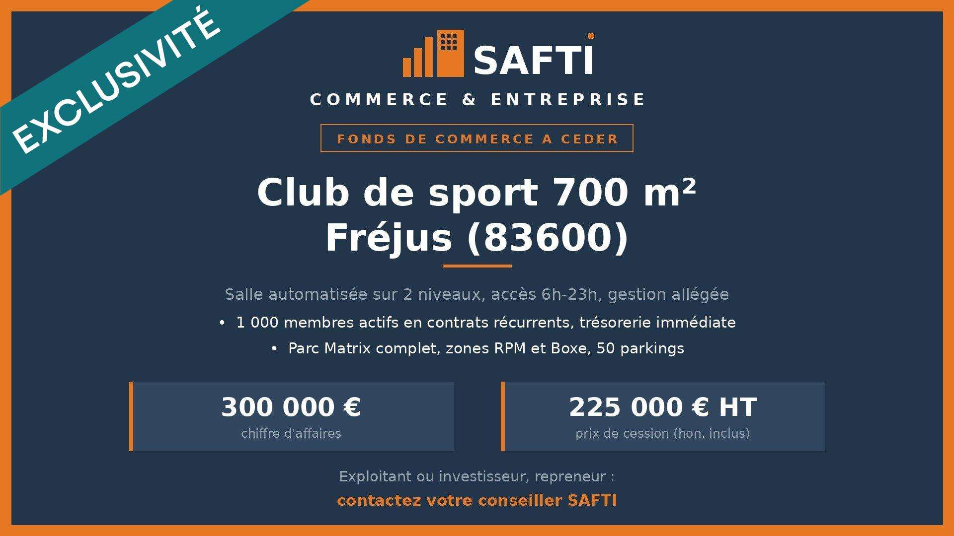 Cède salle de sport 1000 adh 700m² CA 300K Fréjus