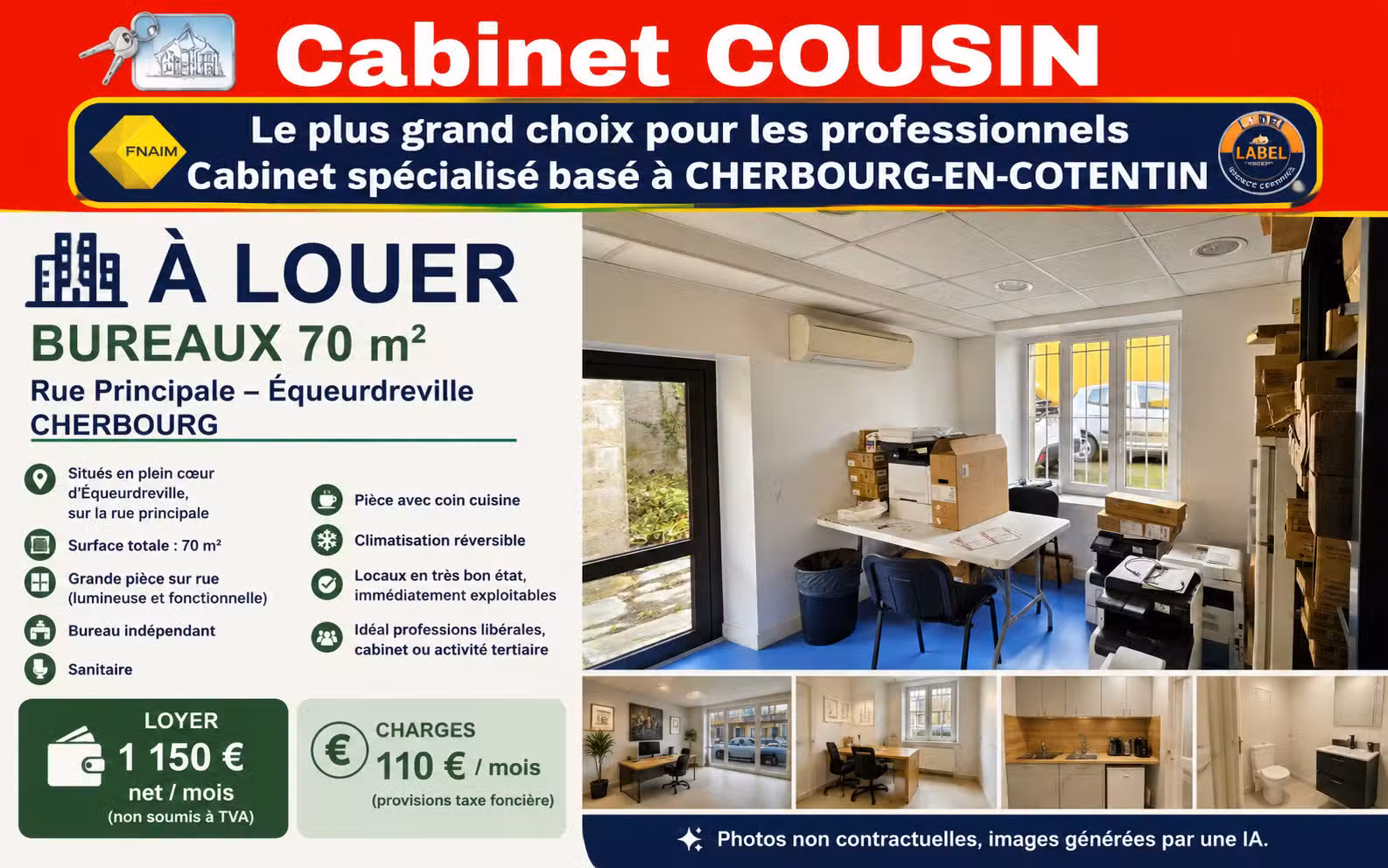 A louer bureaux de 70m² à Équeurdreville centre