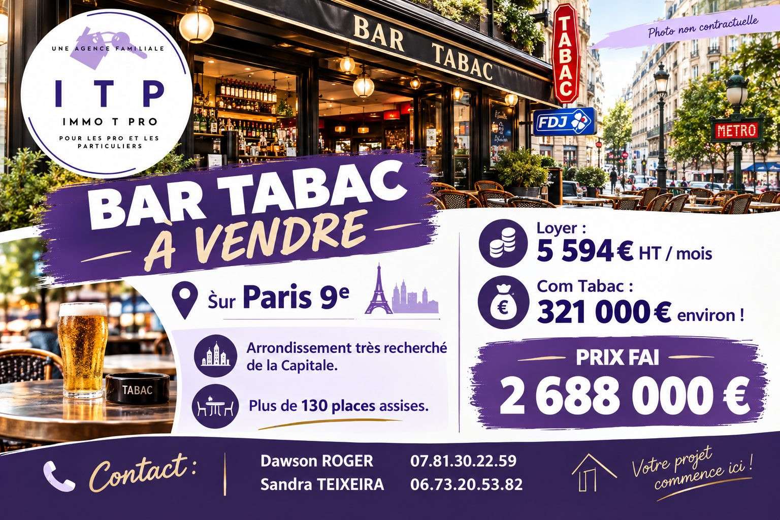 Vente superbe bar tabac top empl Paris Rive Droite