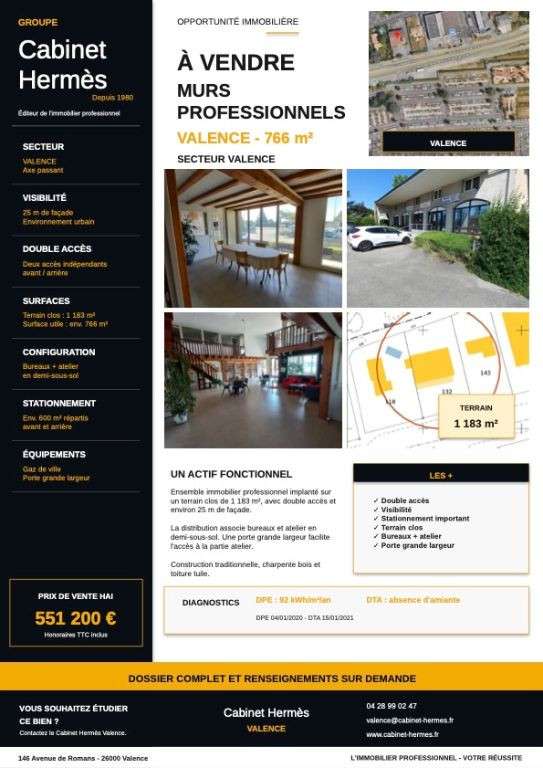 Immeuble commercial 760m² sur 1200m² à Valence