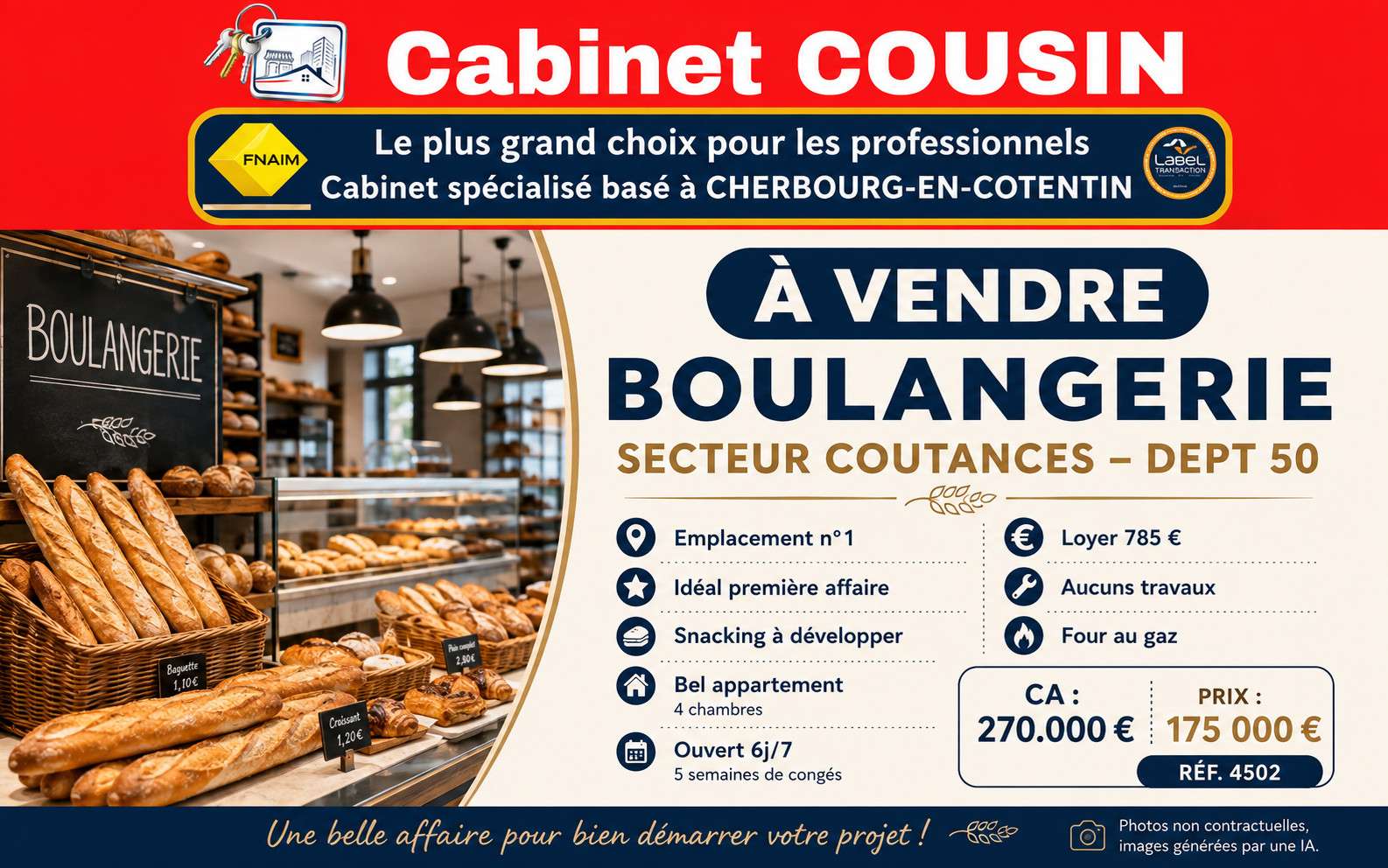 Vente boulangerie de 270m² empl N°1 à Coutances