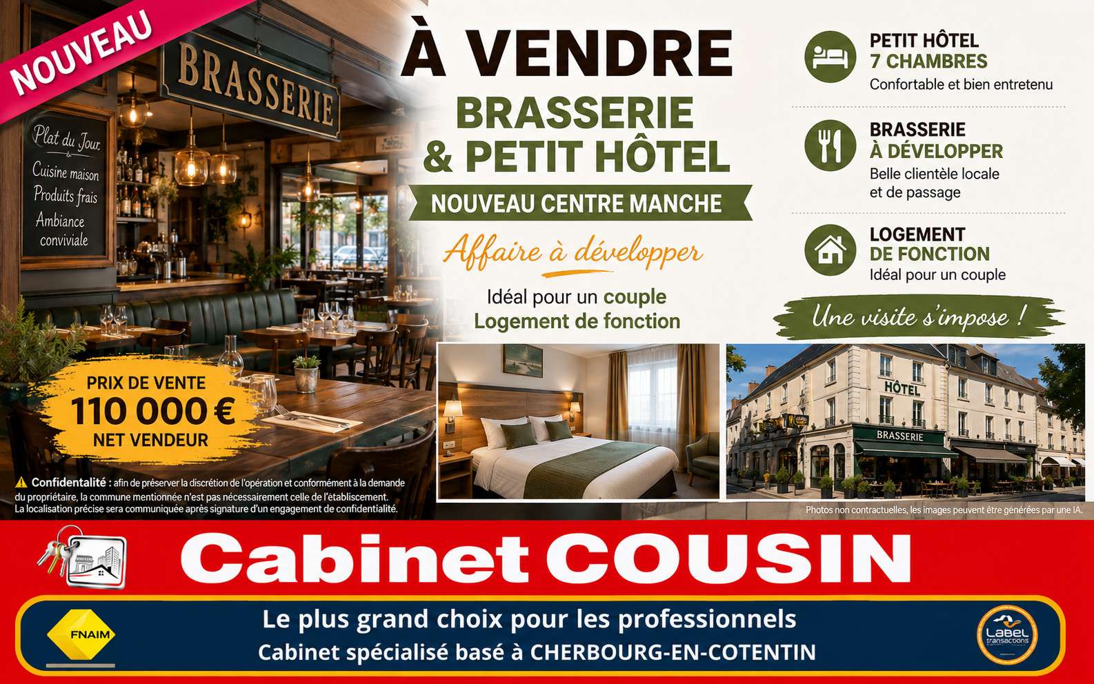Vente hôtel brasserie à développer centre Manche
