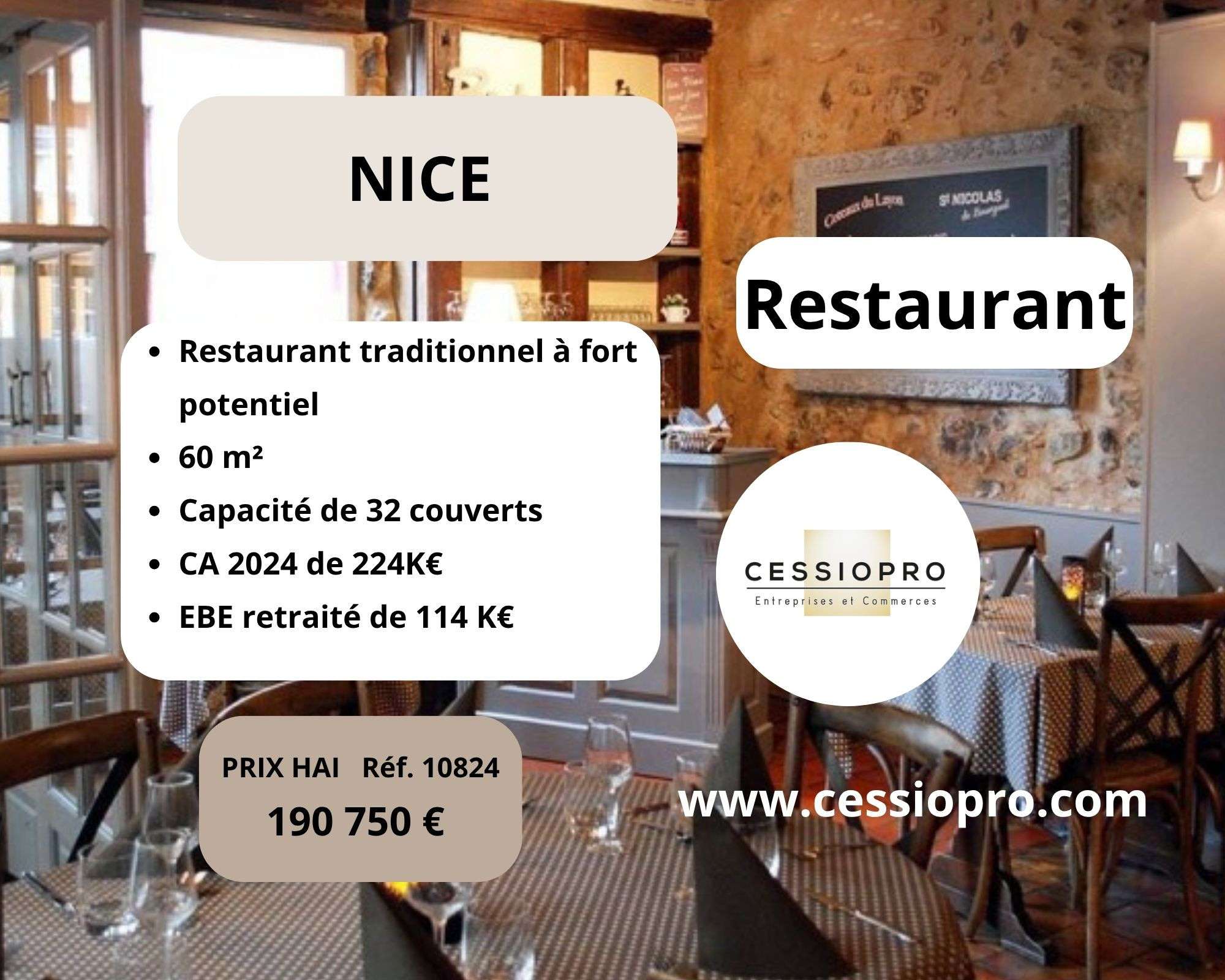 Cède restaurant traditionnel à fort potentiel Nice