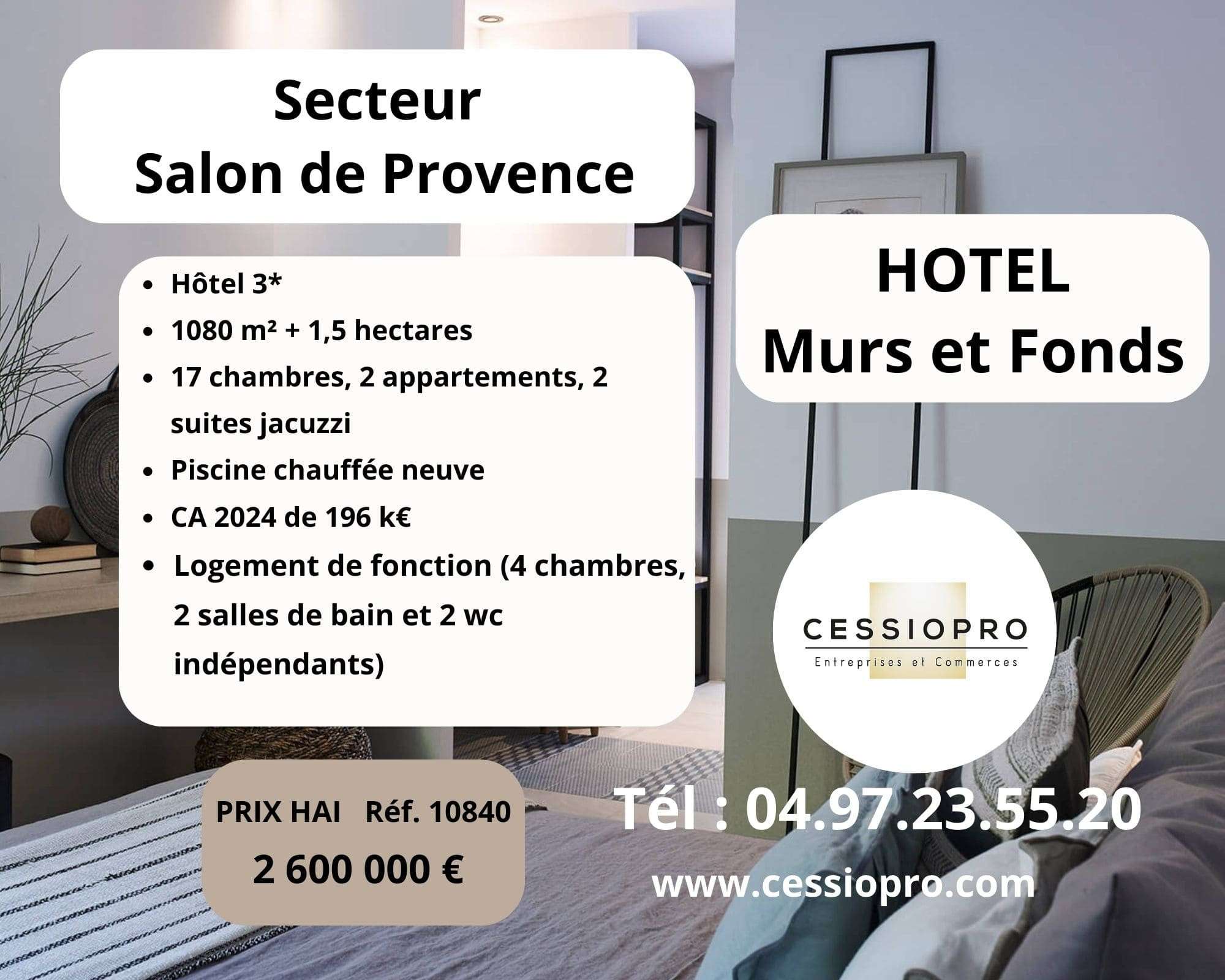A vendre hôtel 3* murs et fonds Salon de Provence