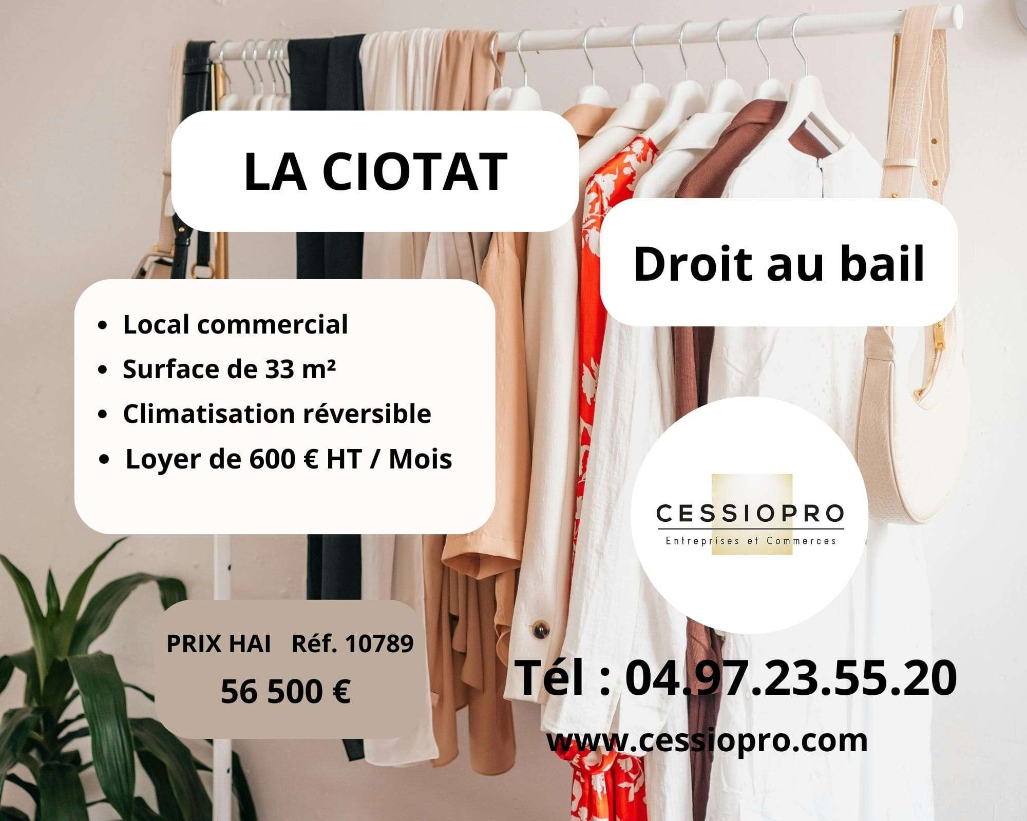 Cession droit au bail local 33m² à La Ciotat