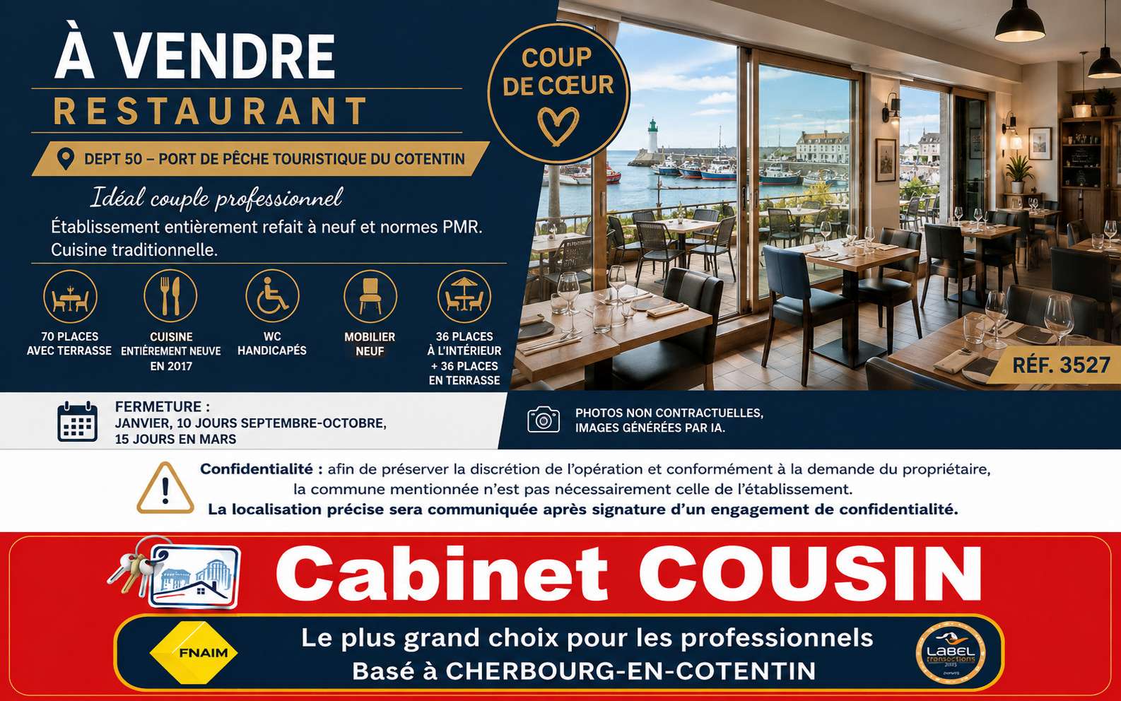 Vente restaurant sur port de pêche dept Manche
