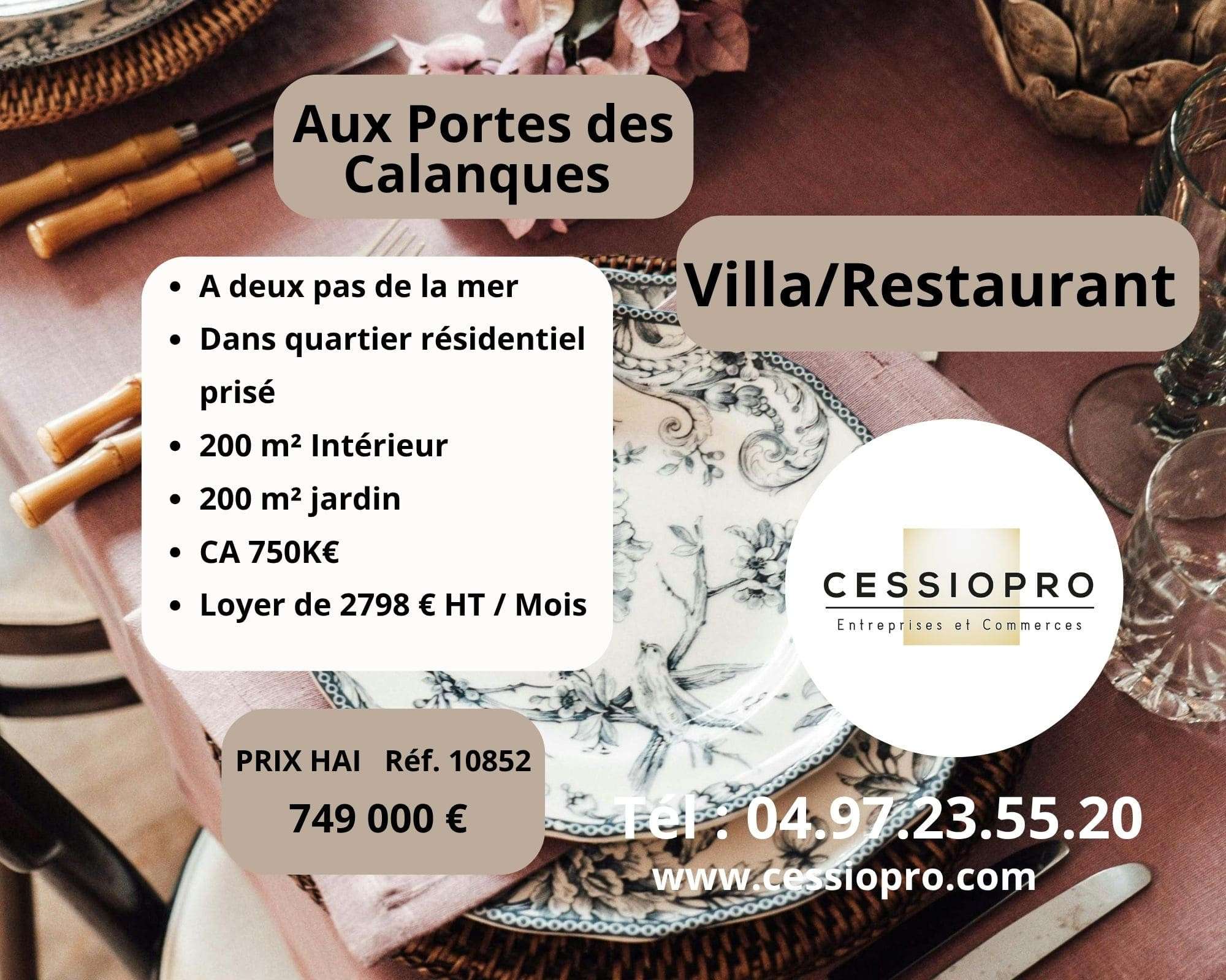 Vente villa/restaurant premium avec jardin au Var