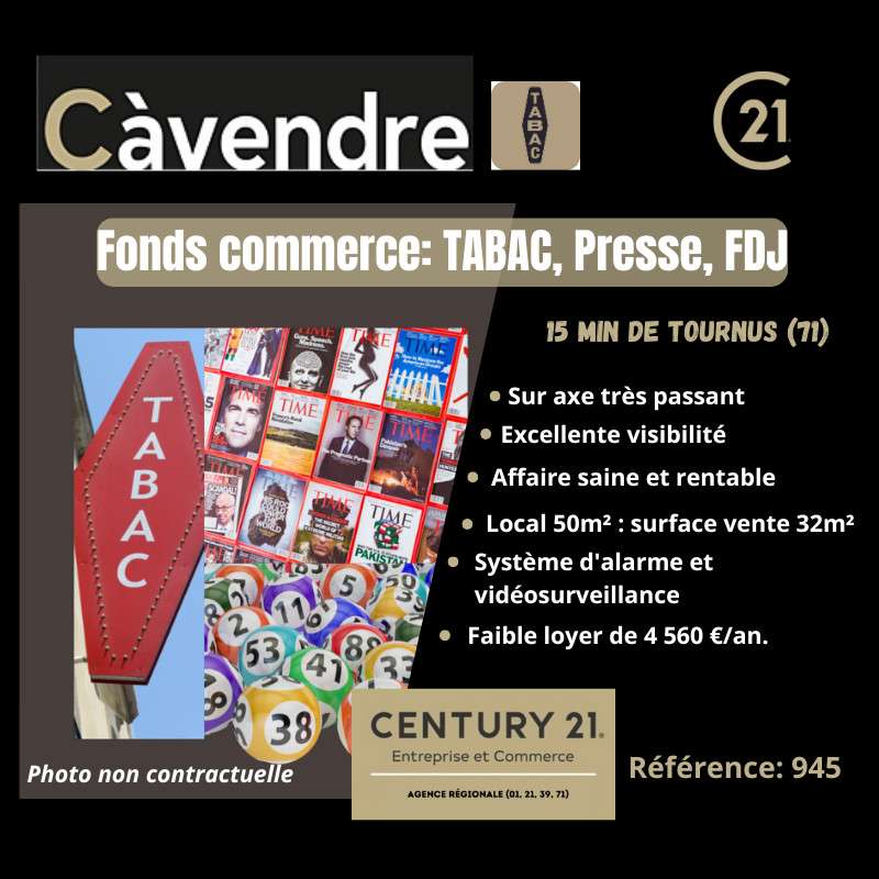 Vente fonds de commerce tabac presse 50m² Tournus