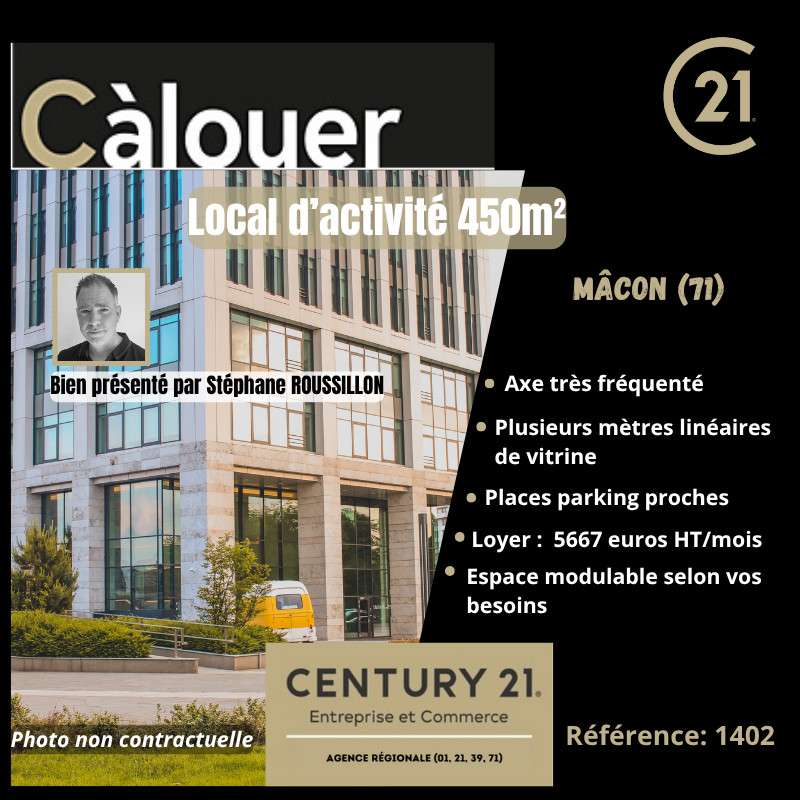 A louer local activité 450m² axe passant Mâcon 