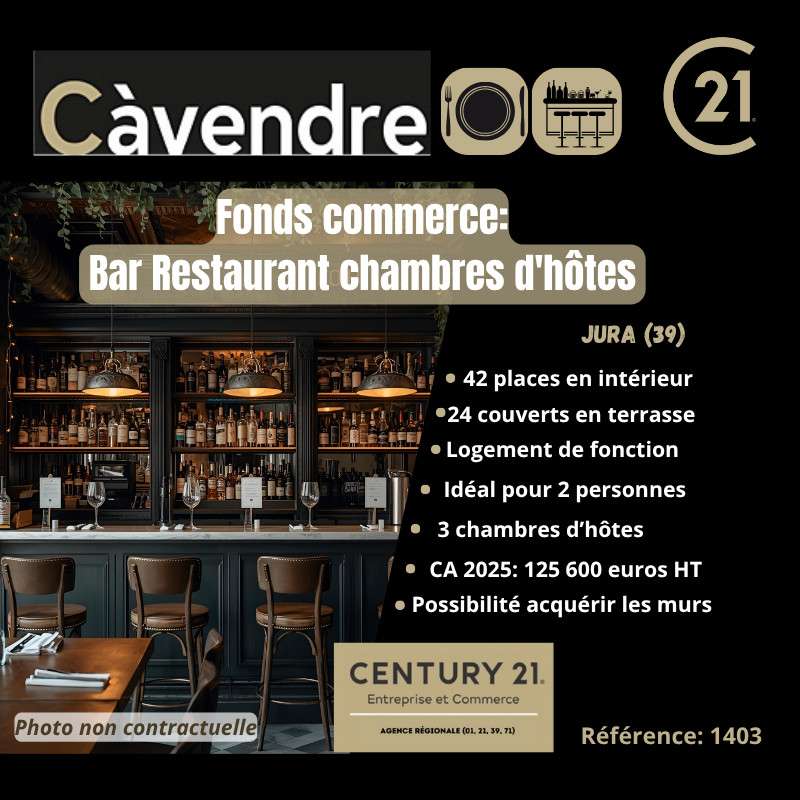 Vente bar restaurant chambres d'hôtes dans le Jura
