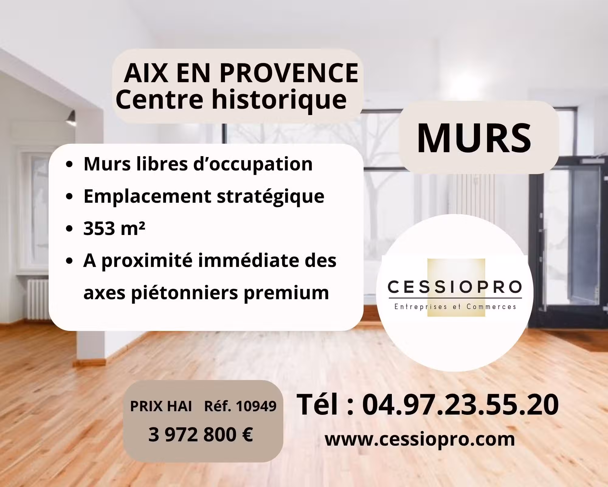 AV murs libres 353m² à Aix-en-Provence centre