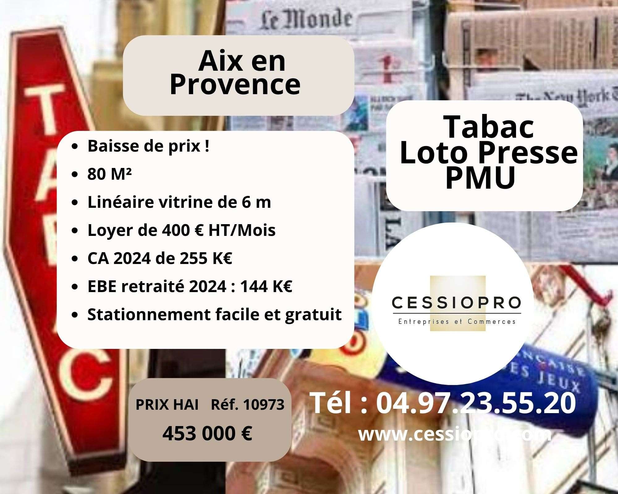 Vente FDC tabac loto presse refait à Aix en Pce