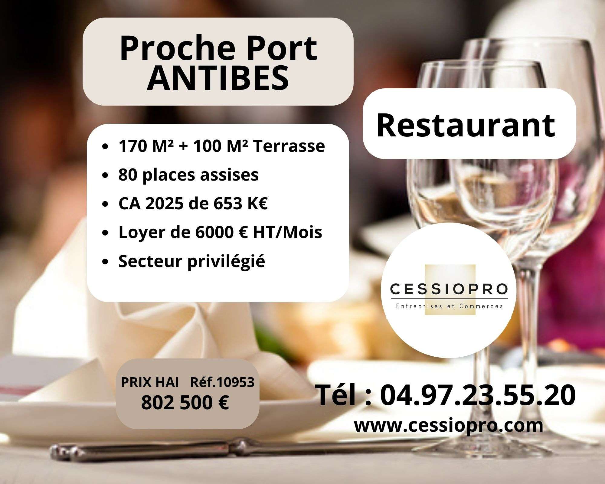 AV restaurant 170m² + terrasse proche port Antibes