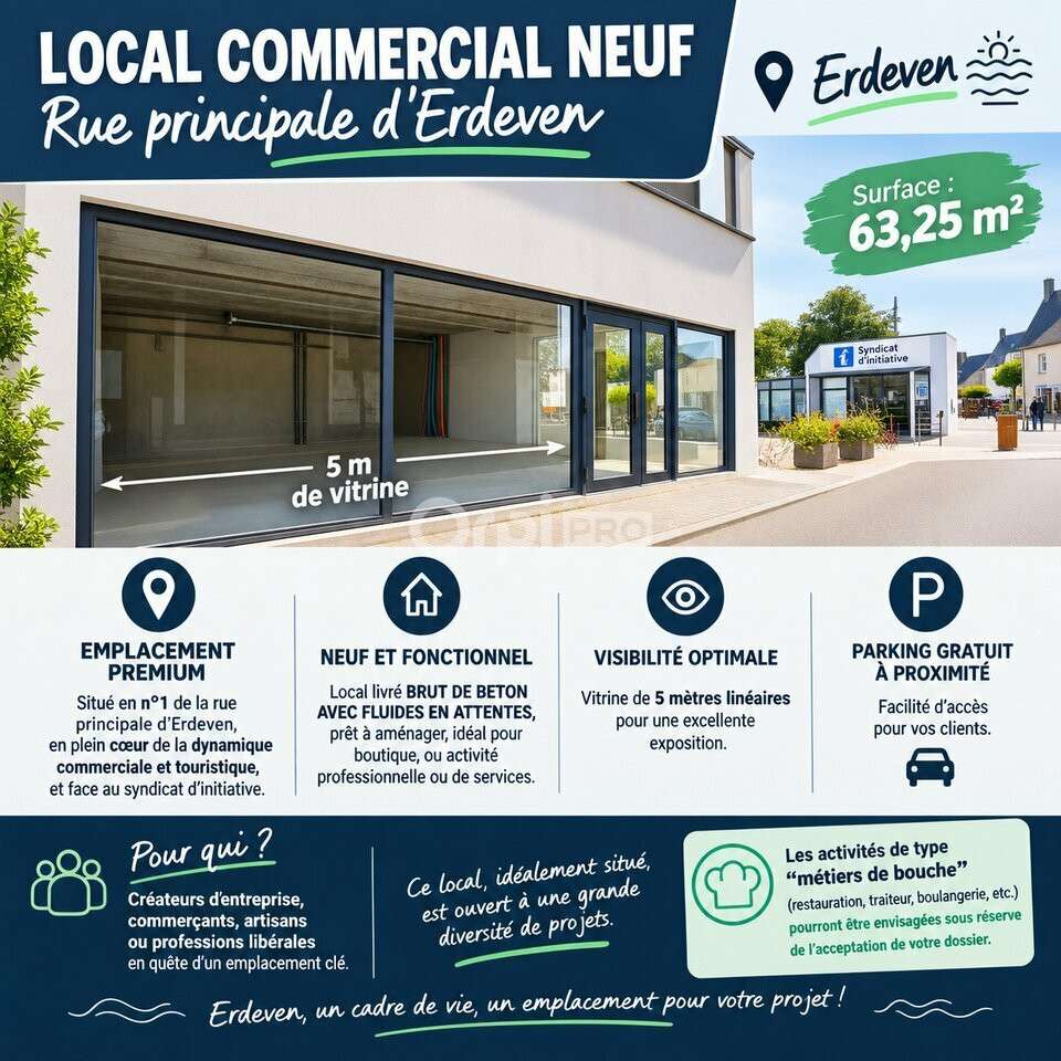 Local commercial 63m² à louer à Erdeven