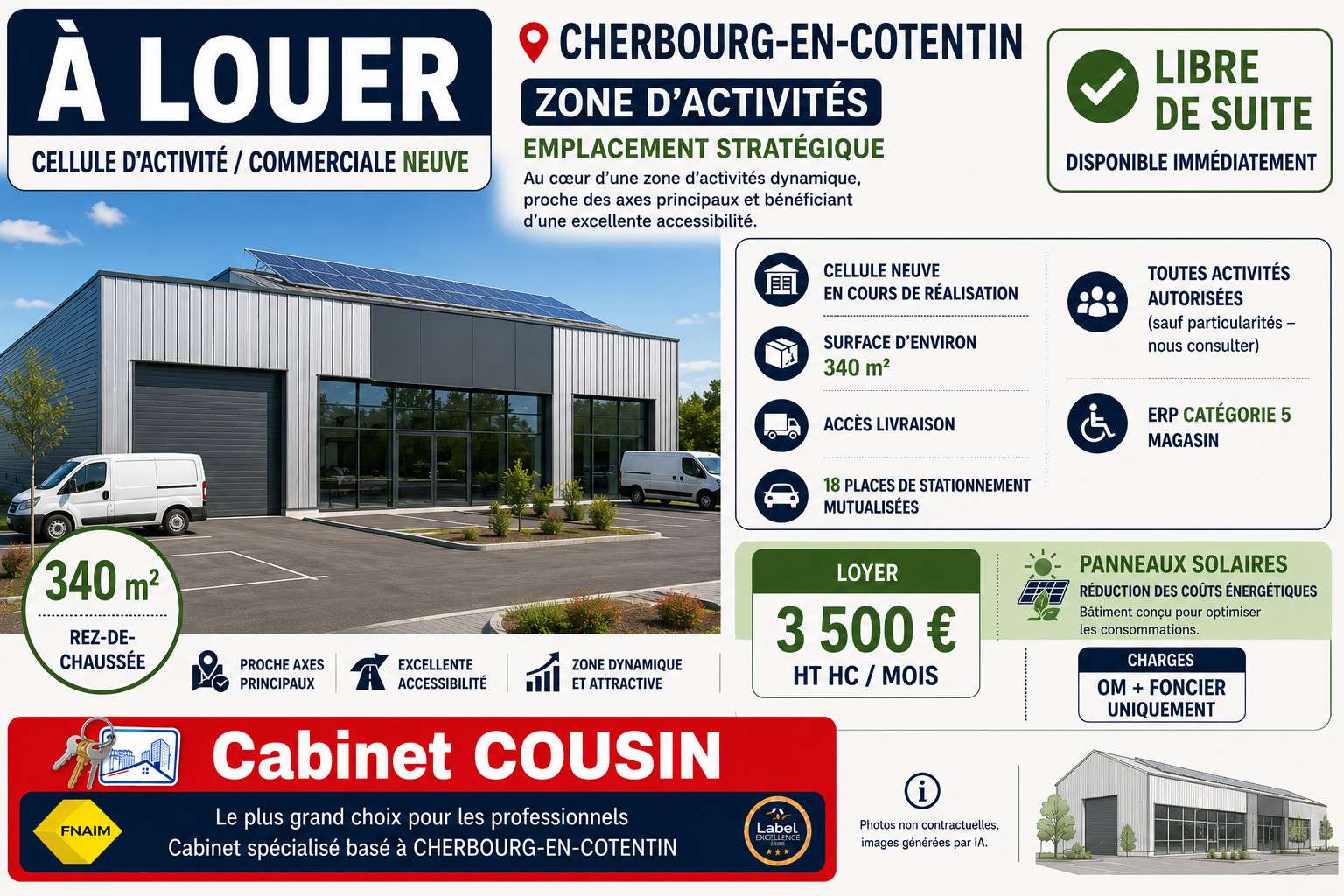 A louer cellule d’activité 340m² ZA Cherbourg