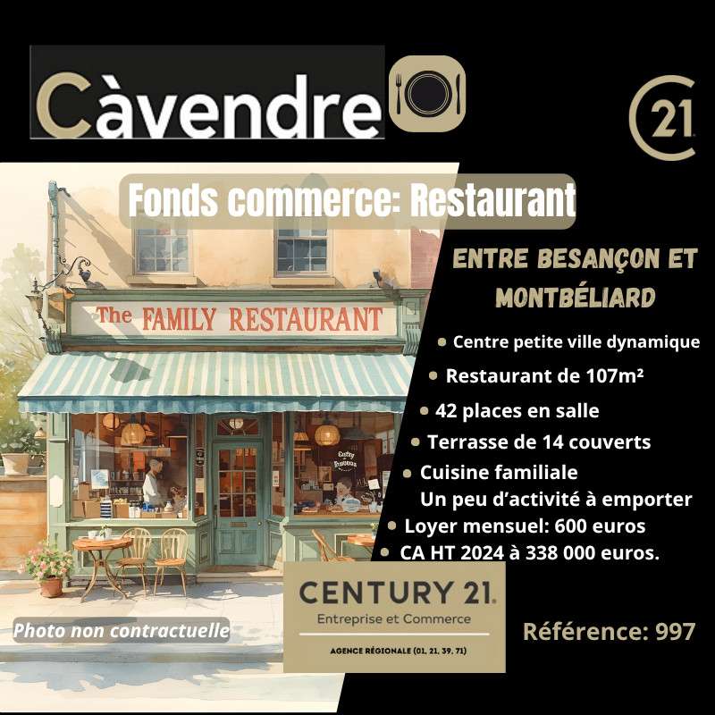 Vente restaurant cuisine familiale prox Besançon