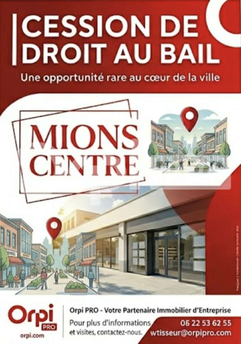 Local commercial lumineux 62m² à Mions centre