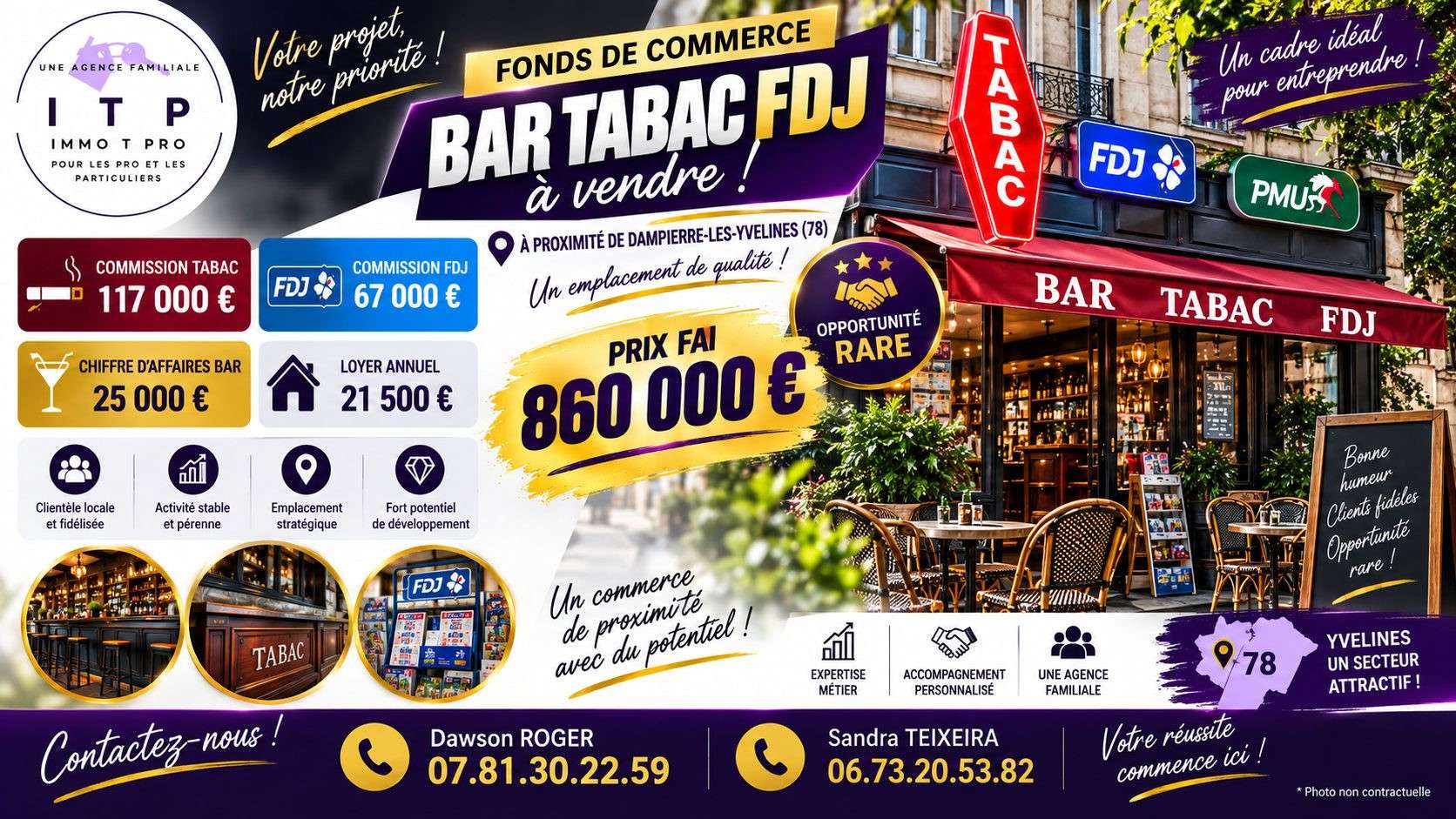 AV beau FDC tabac FDJ PMU dans une belle ville 78