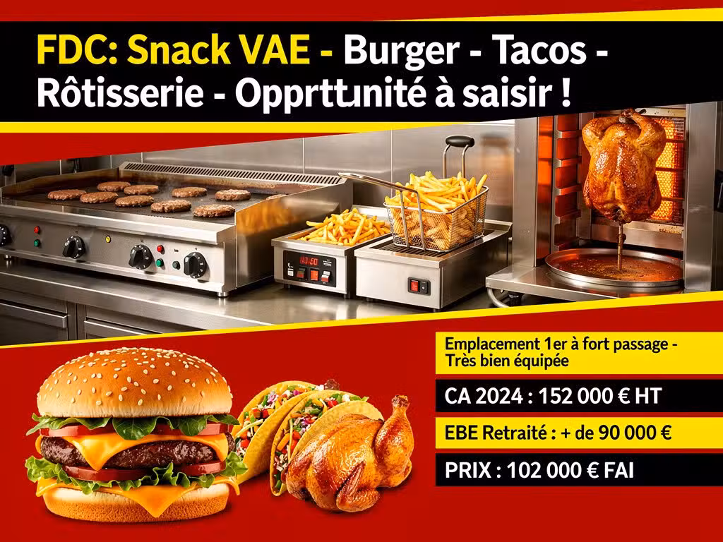 Vente FDC snack VAE burger tacos rôtisserie 06