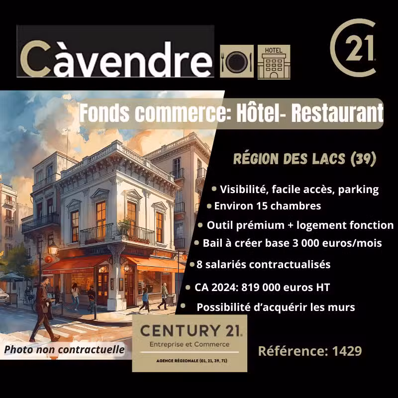 Vente hôtel bar restaurant région des lacs Jura