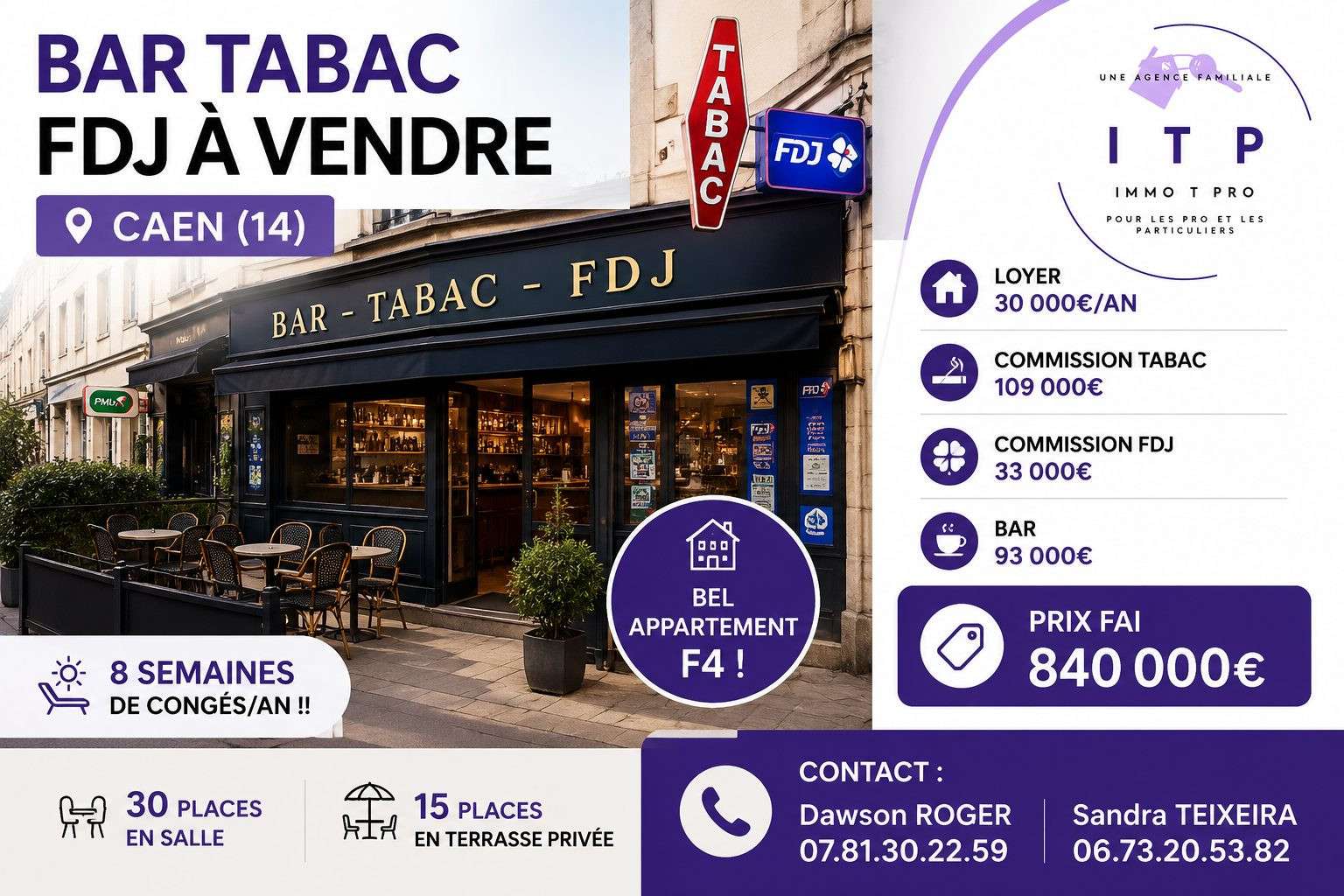 Vente bar tabac FDJ dans jolie ville du Calvados