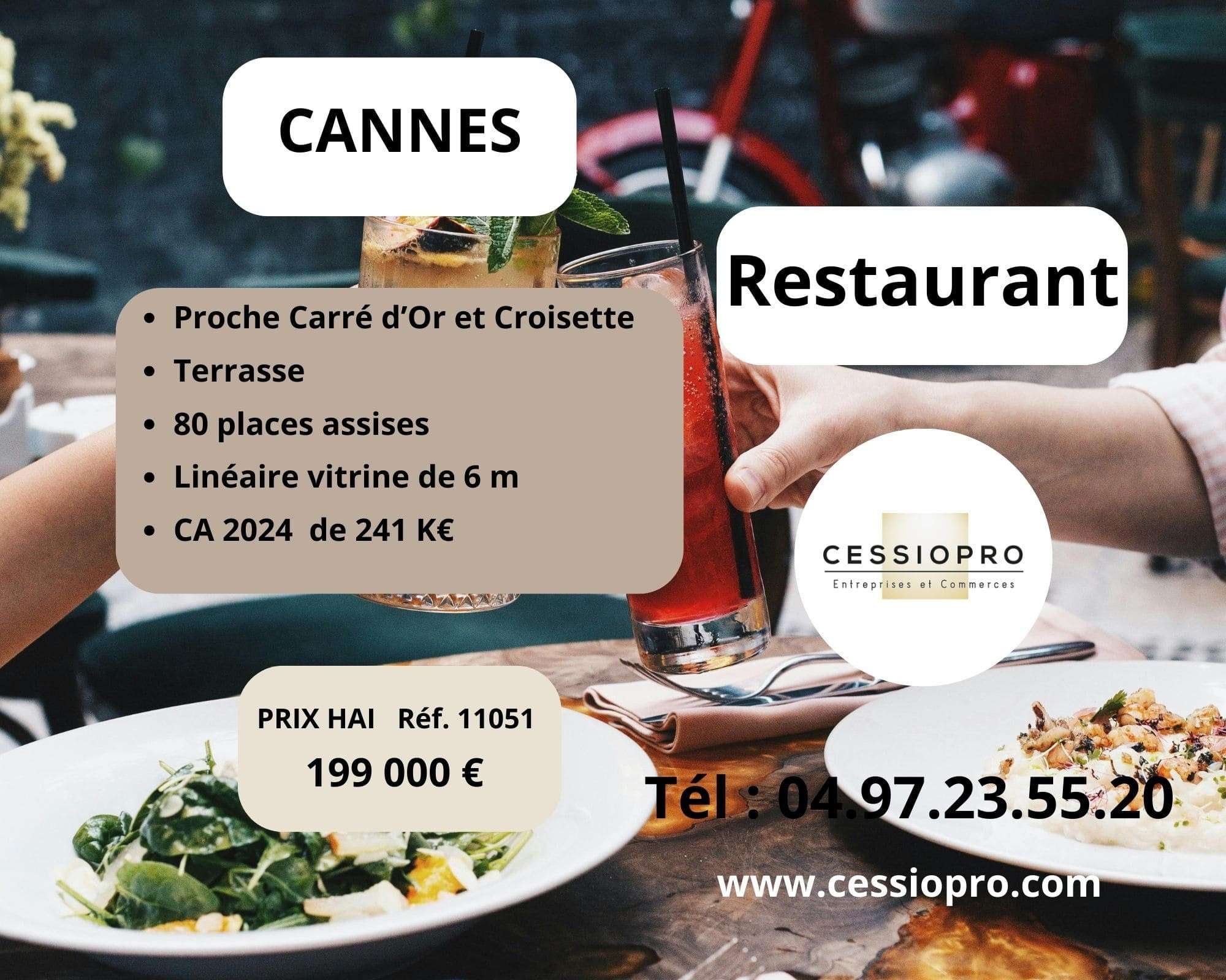 A vendre restaurant à Cannes proche Carré d'Or