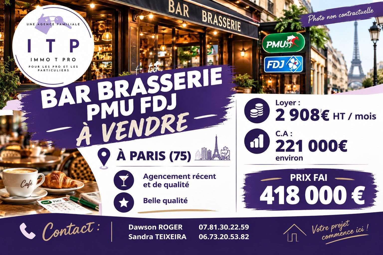 Vente bar FDJ PMU à Paris bel arrondissement