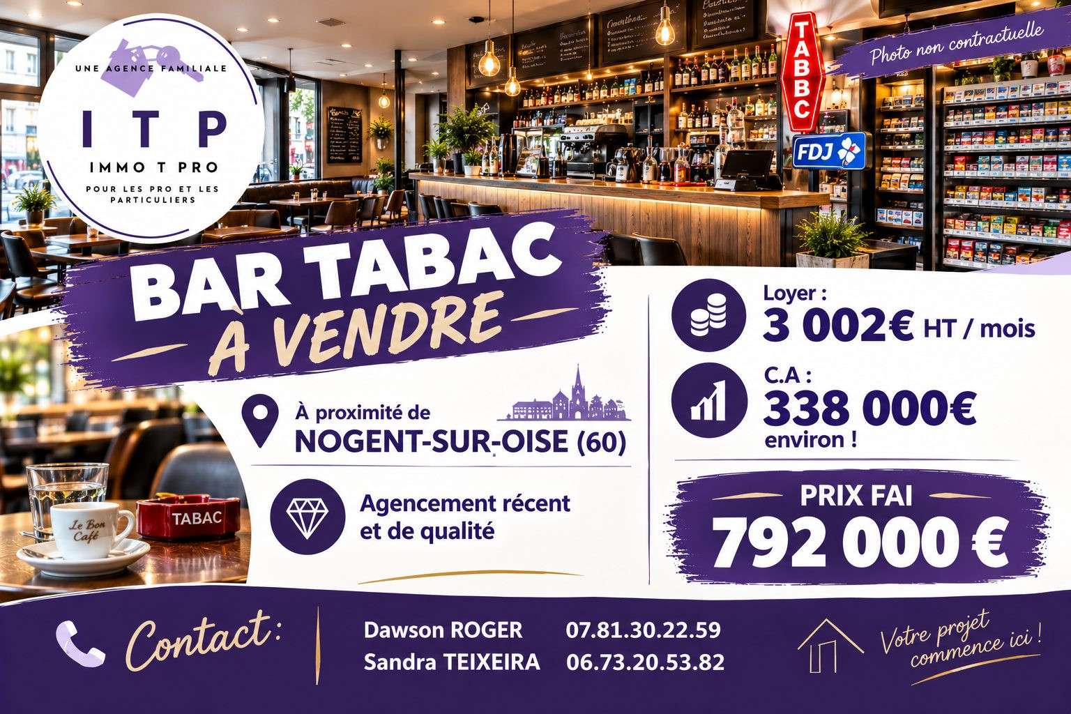 Vente magnifique bar tabac FDJ PMU Nogent sur Oise
