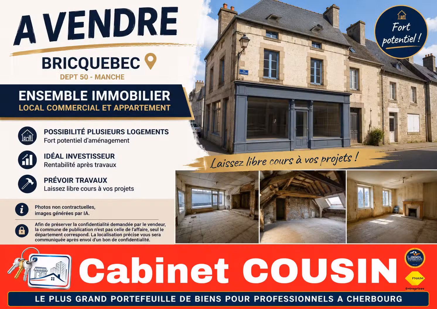 Vente murs commerciaux et appartement à Bricquebec