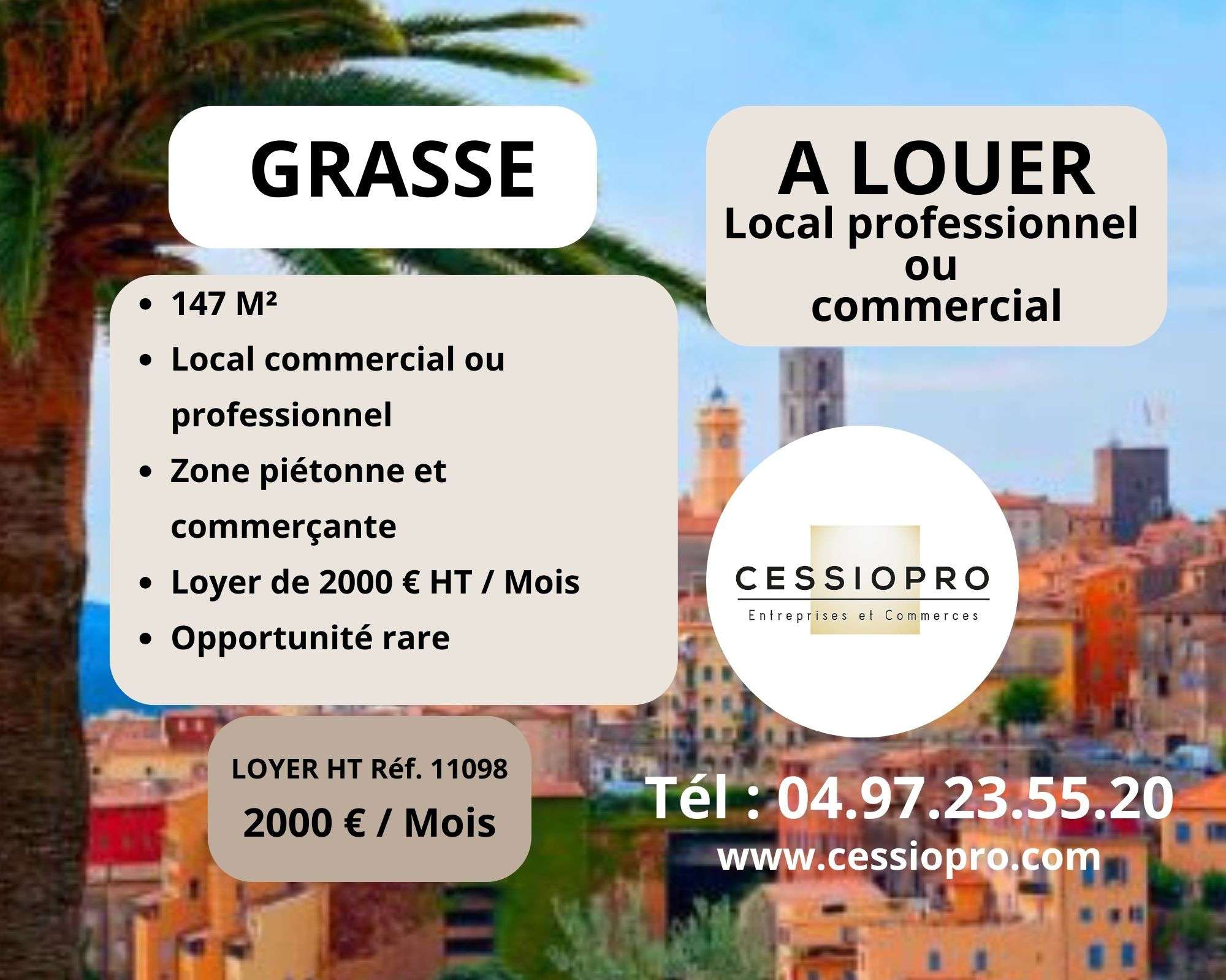 A louer local commercial 147m² rue piétonne Grasse