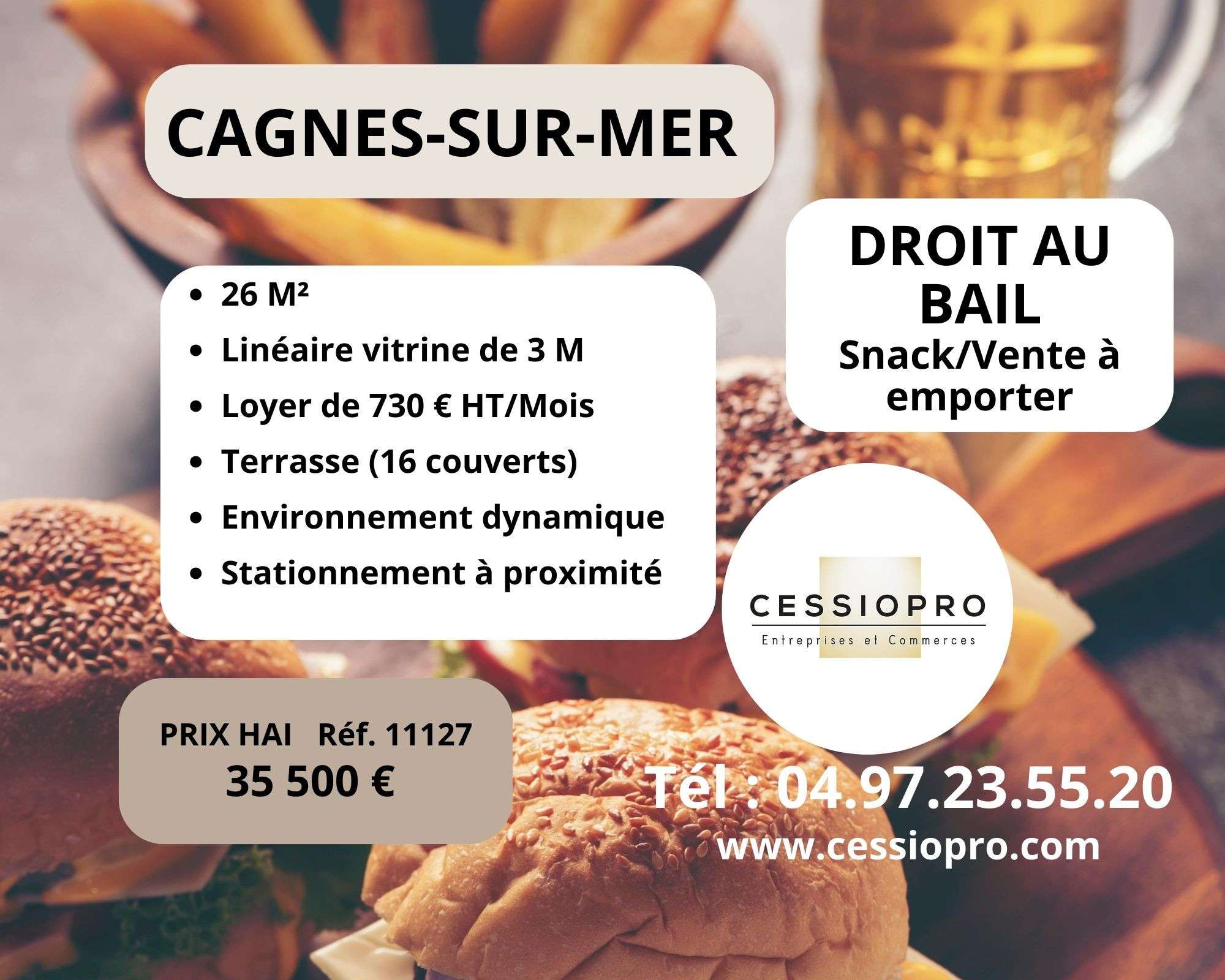 Droit au bail snack VAE 26m² à Cagnes-sur-Mer