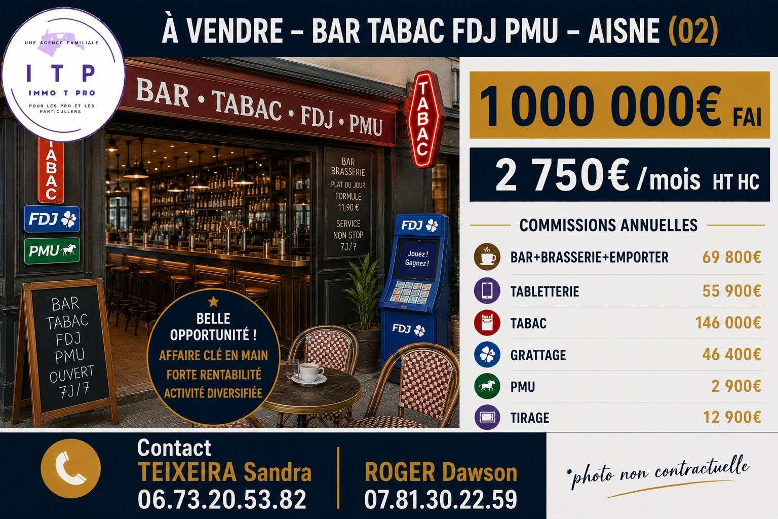 Vente bar tabac FDJ PMU dans une belle ville du 02