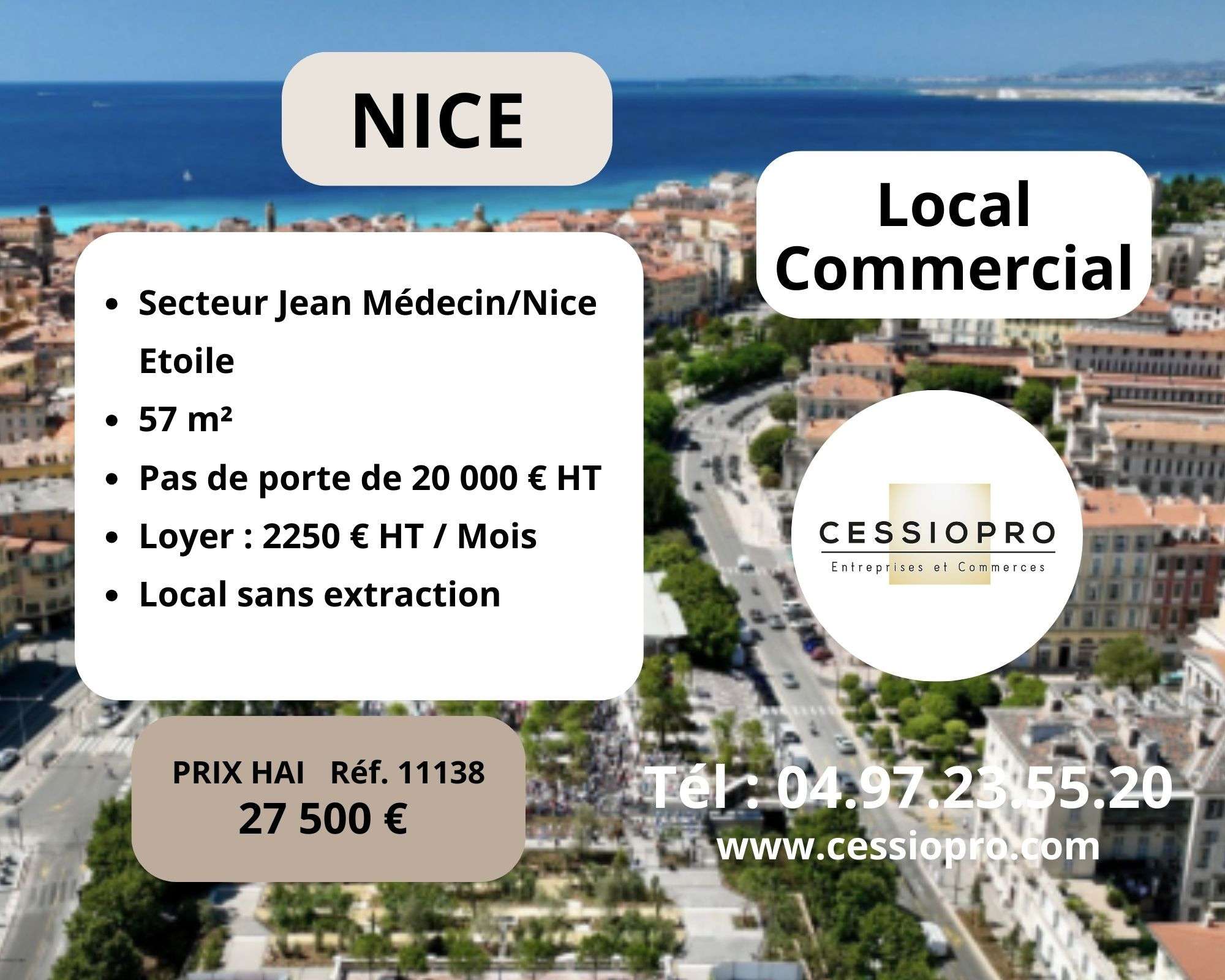 Pas de porte local 57m² à Nice hyper centre