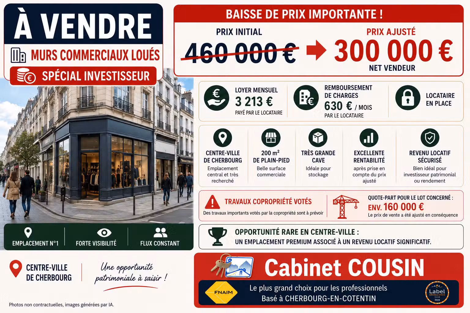 Vente murs commerciaux loués au cœur de Cherbourg