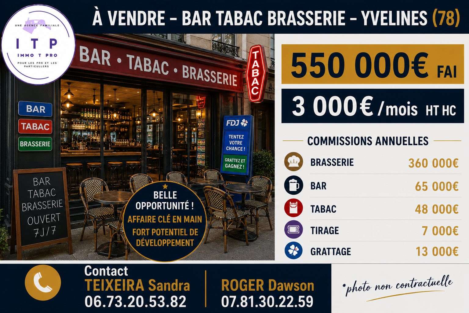 Vente bar tabac brasserie FDJ PMU dept Yvelines