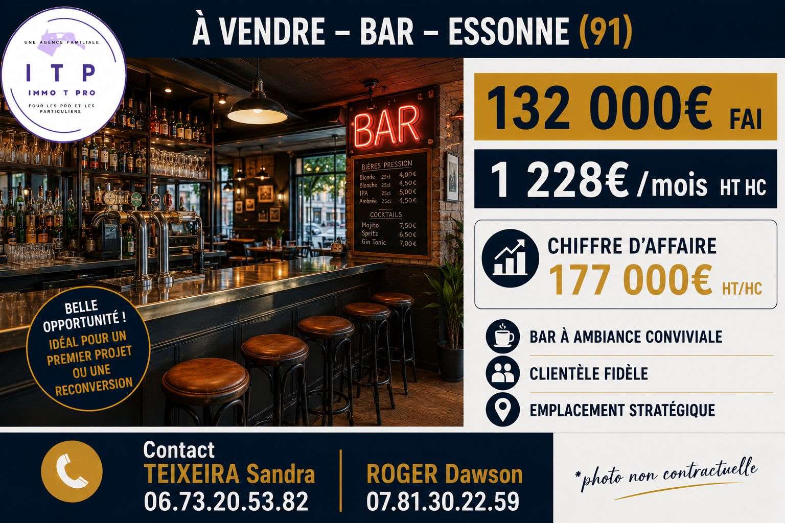 Vente magnifique bar pub dans une belle ville 91