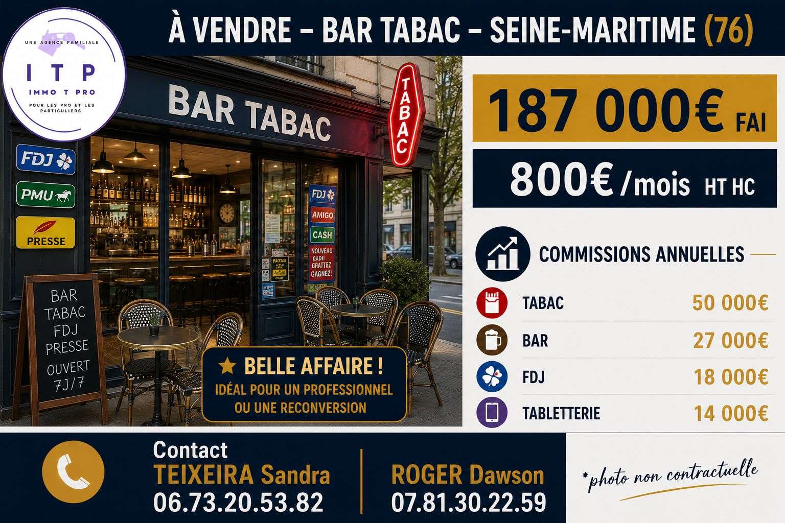 Vente beau bar tabac FDJ dans une ville de 76