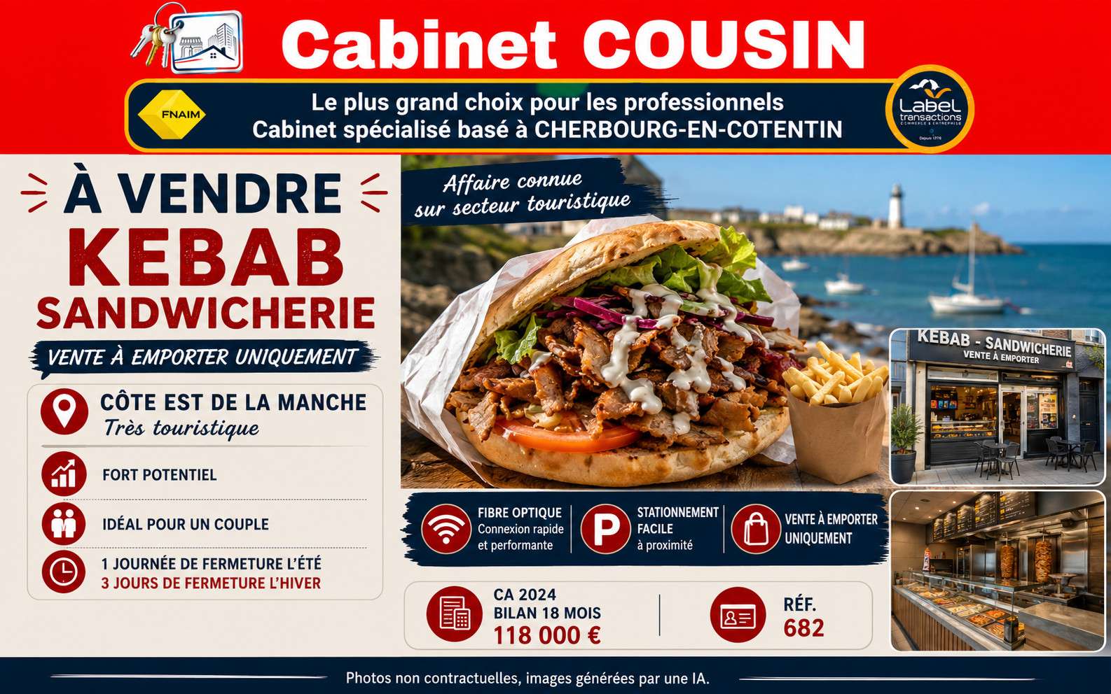 Vente kebab Côte Est de la Manche très touristique