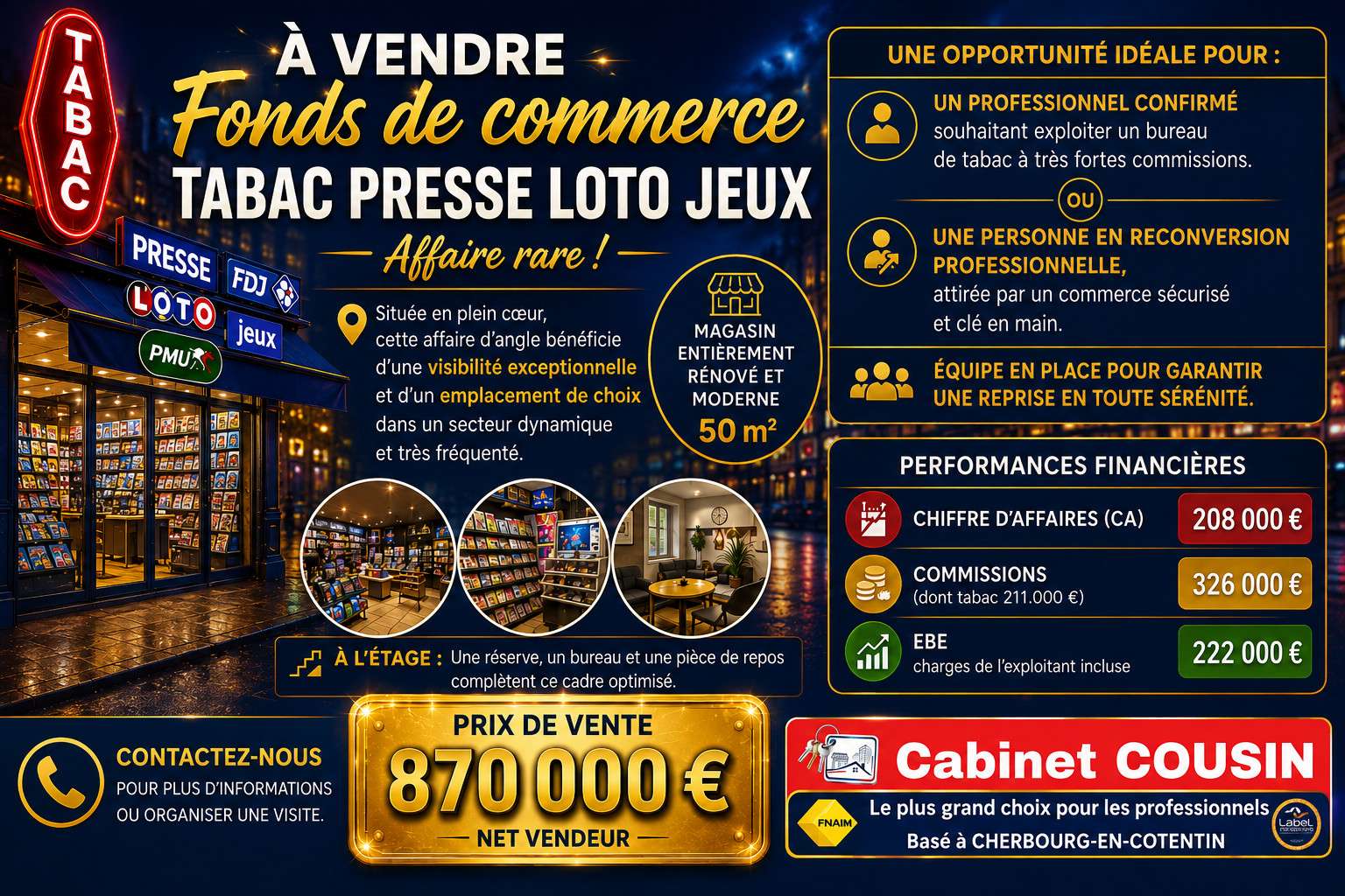 Cède FDC tabac presse loto jeux à Cherbourg centre