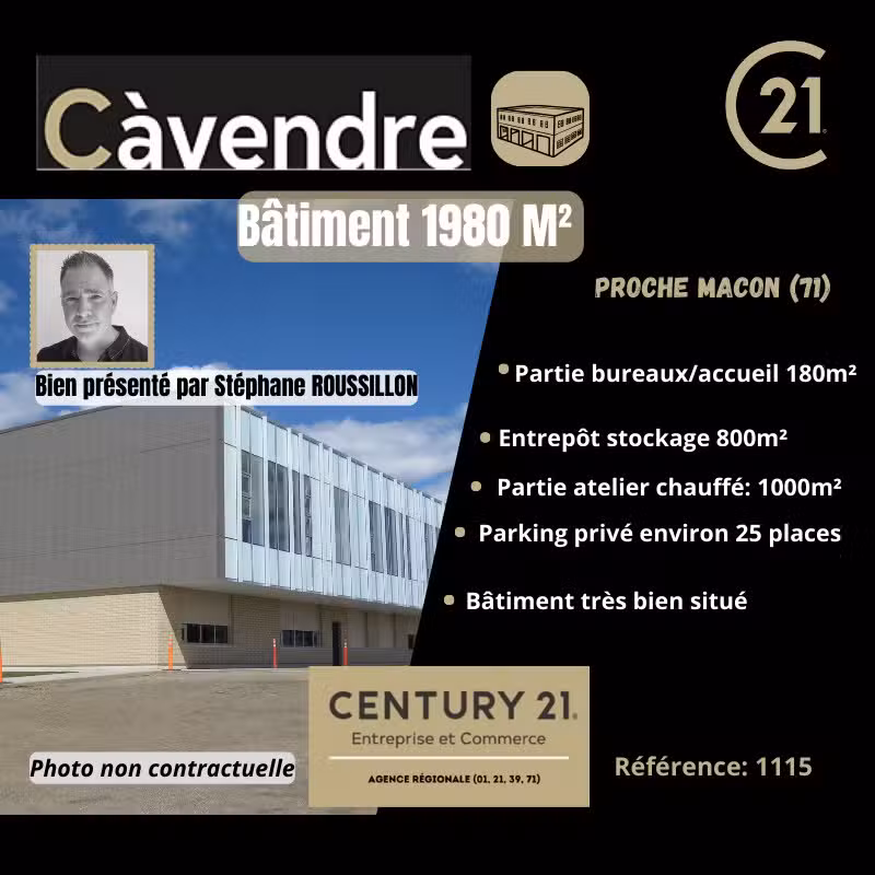 Vente bâtiment 1980m² proche Mâcon