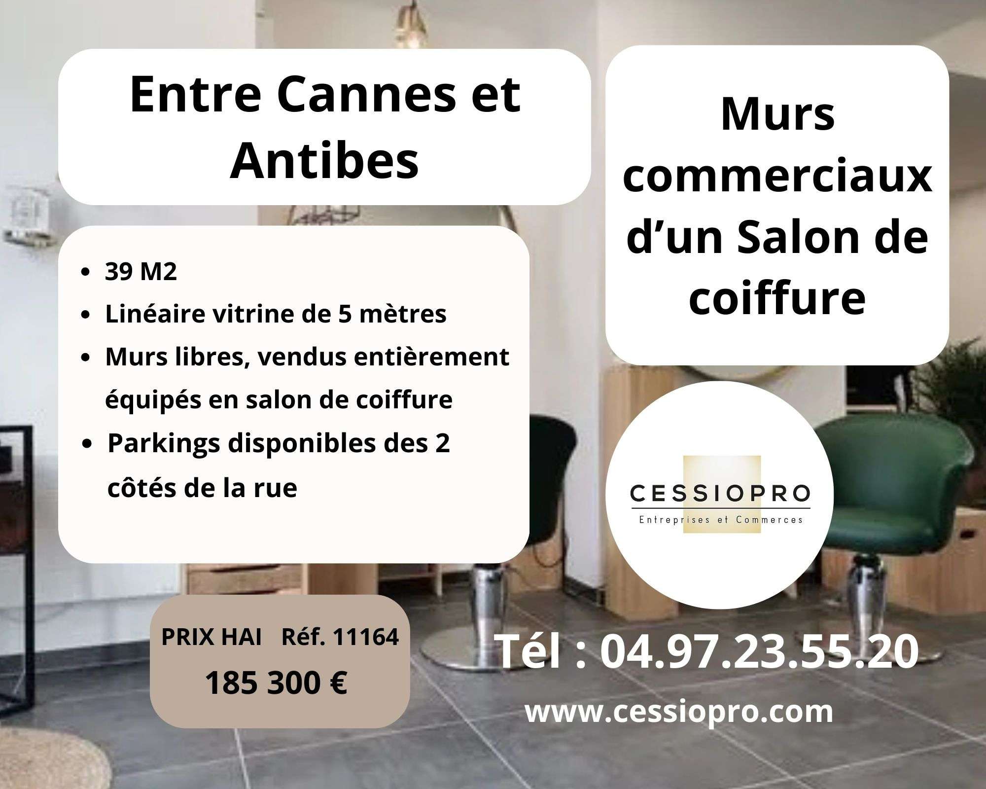AV murs commerciaux salon coiffure Juan-les-Pins