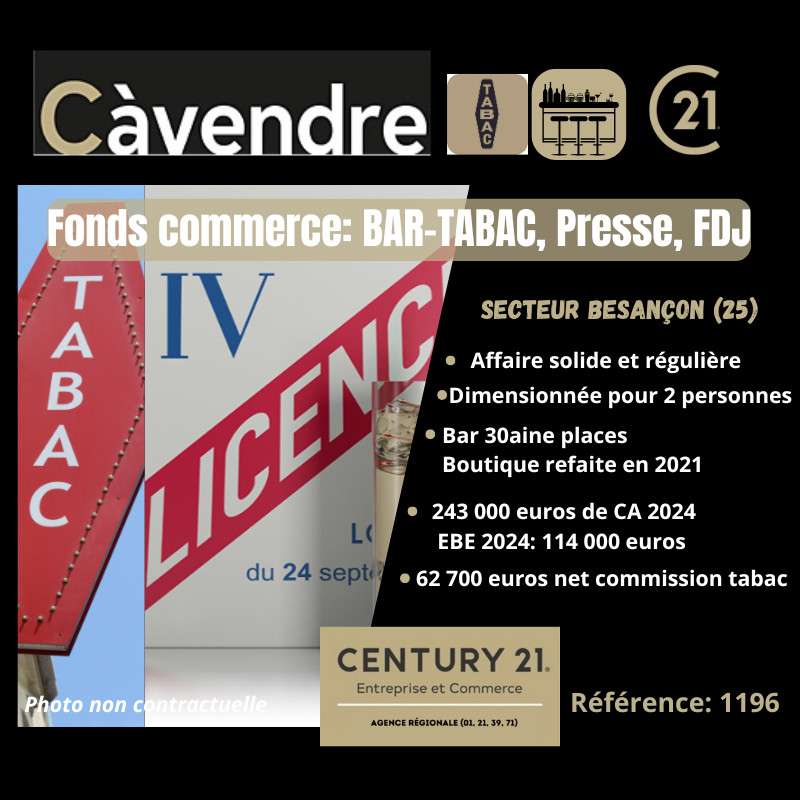 Vente bar tabac jeux presse secteur Besançon